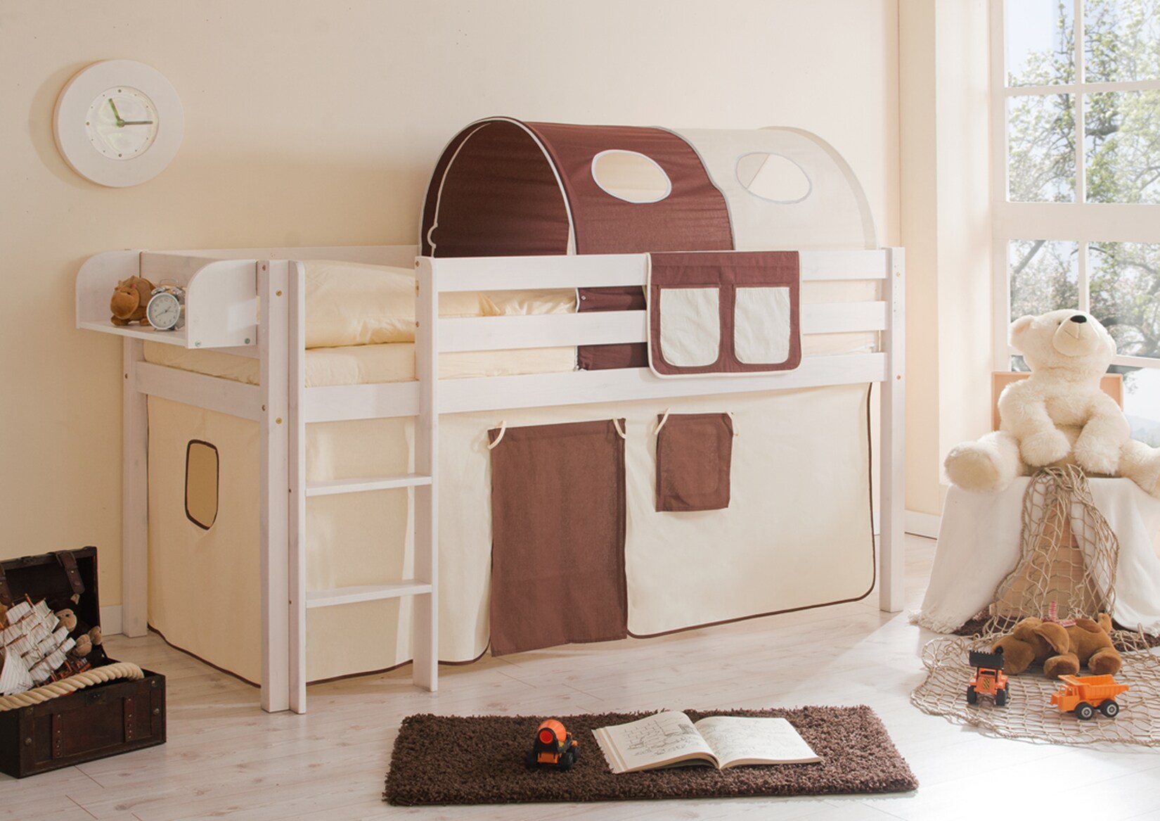 TiCAA Hochbett "Malte" Kiefer Weiß Classic