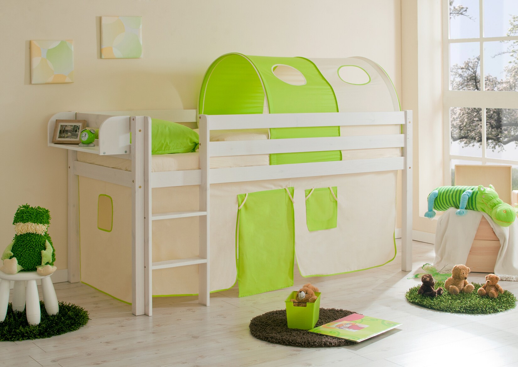 TiCAA Hochbett "Malte" Kiefer Weiß Classic