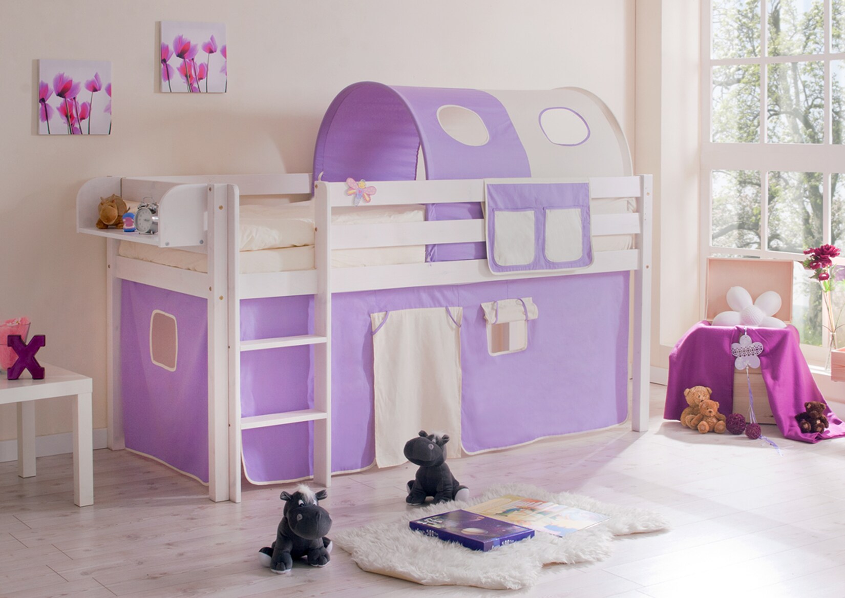 TiCAA Hochbett "Malte" Kiefer Weiß Classic