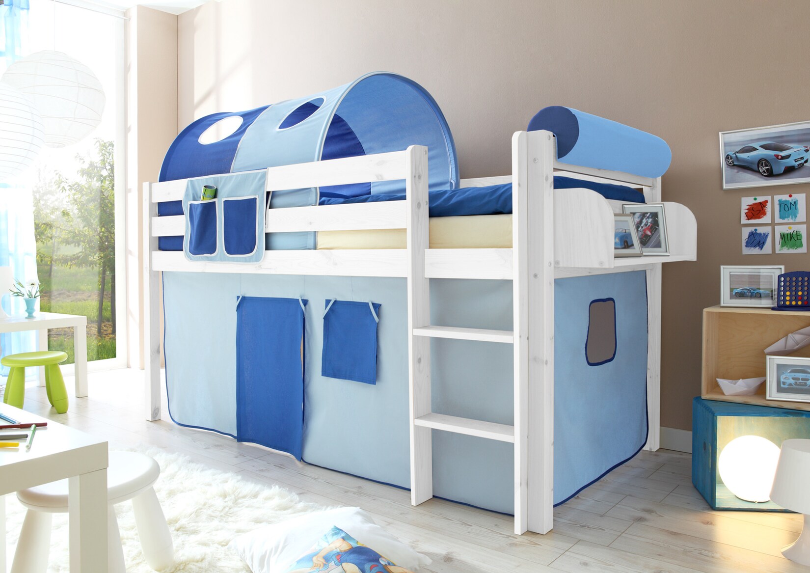 TiCAA Hochbett "Malte" Kiefer Weiß Classic