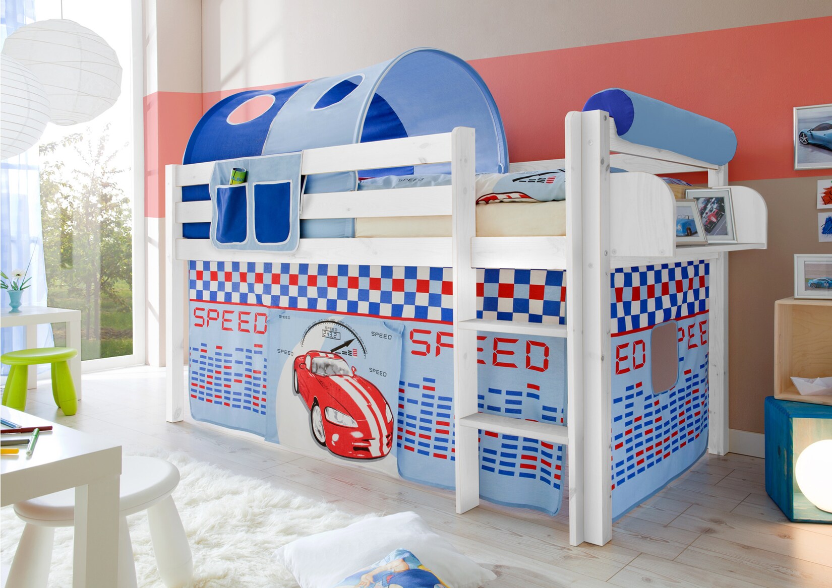 TiCAA Hochbett „Malte“ Kiefer Weiß Motiv | 04250393838315