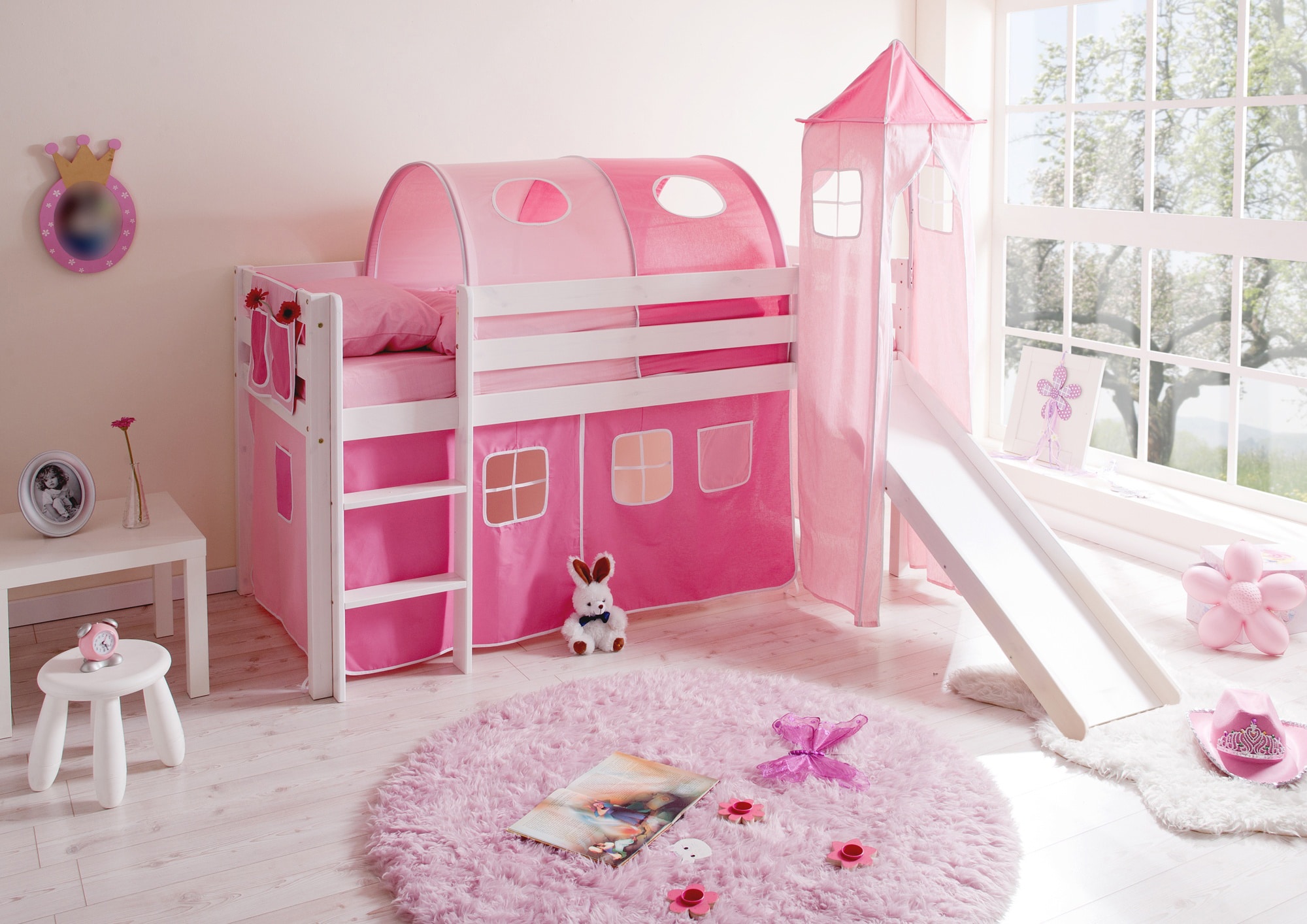 TiCAA Rutschbett mit Turm "Kasper" Kiefer Wei&szlig; Classic - Bild 1