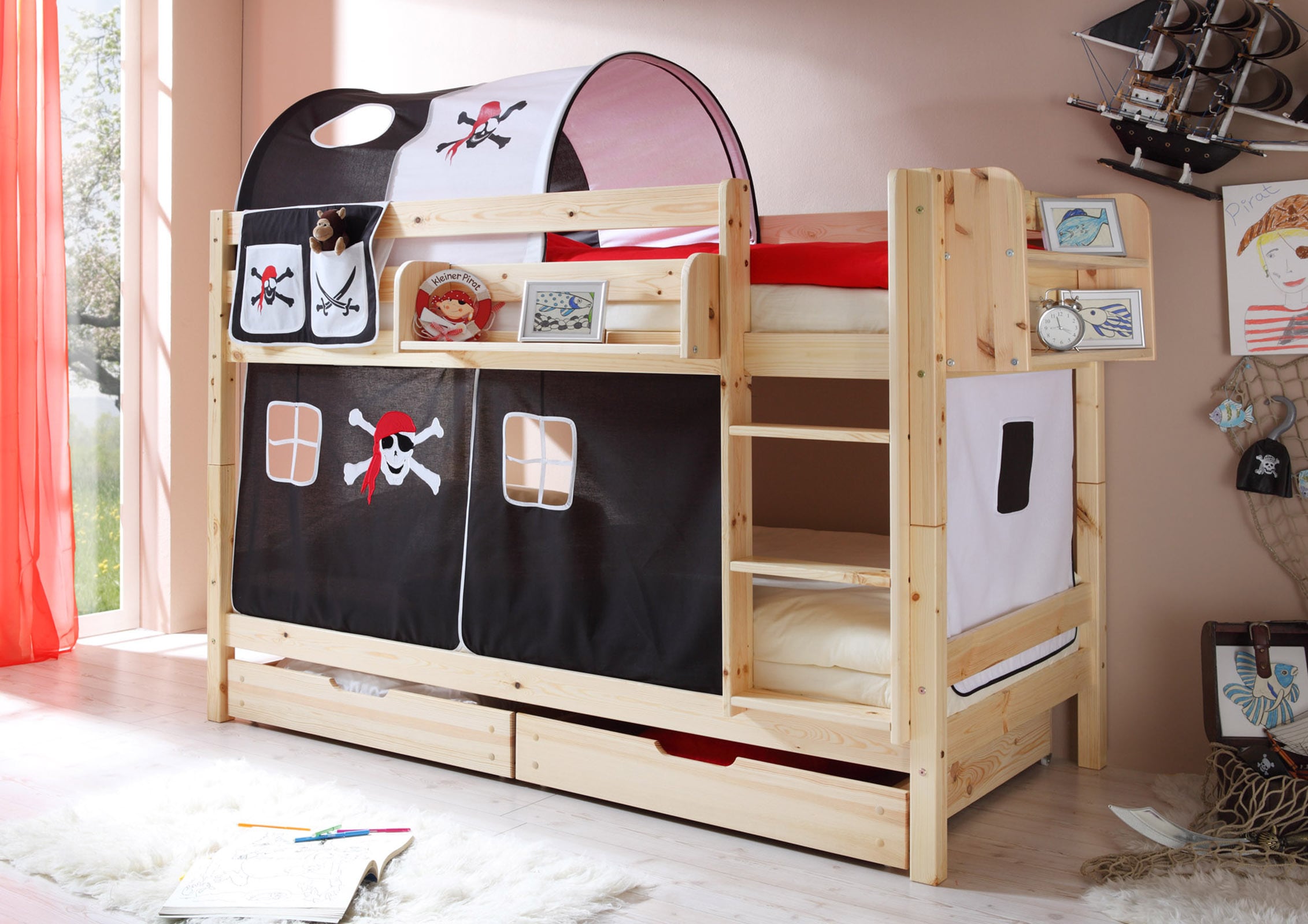 TiCAA Etagenbett "Marcel" Kiefer Natur Motiv - Bild 1