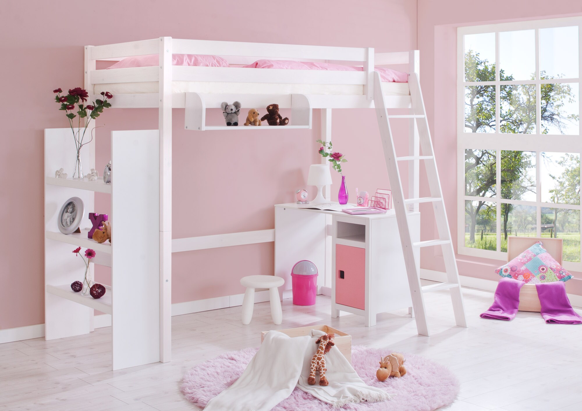 TiCAA Hochbett Hochschl&auml;fer "Matthias" Kiefer Wei&szlig; - Bild 1