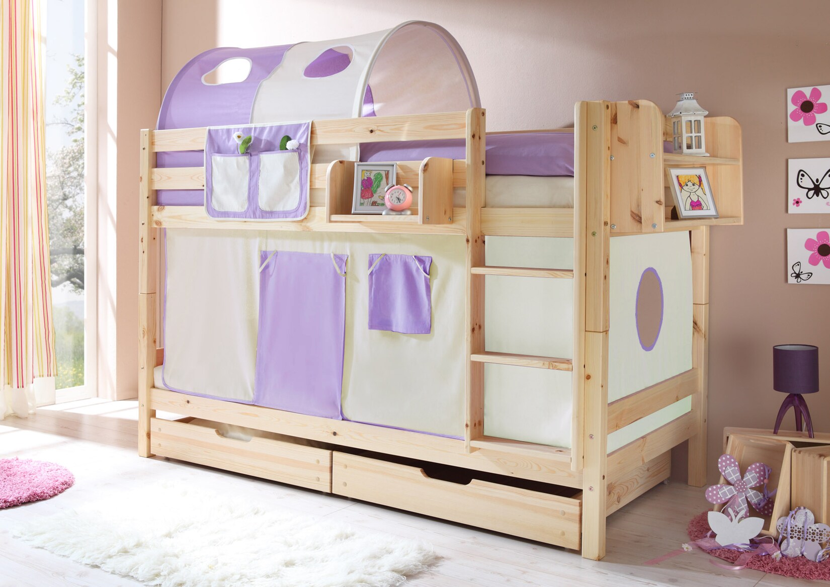 TiCAA Etagenbett "Marcel" Kiefer Natur Classic