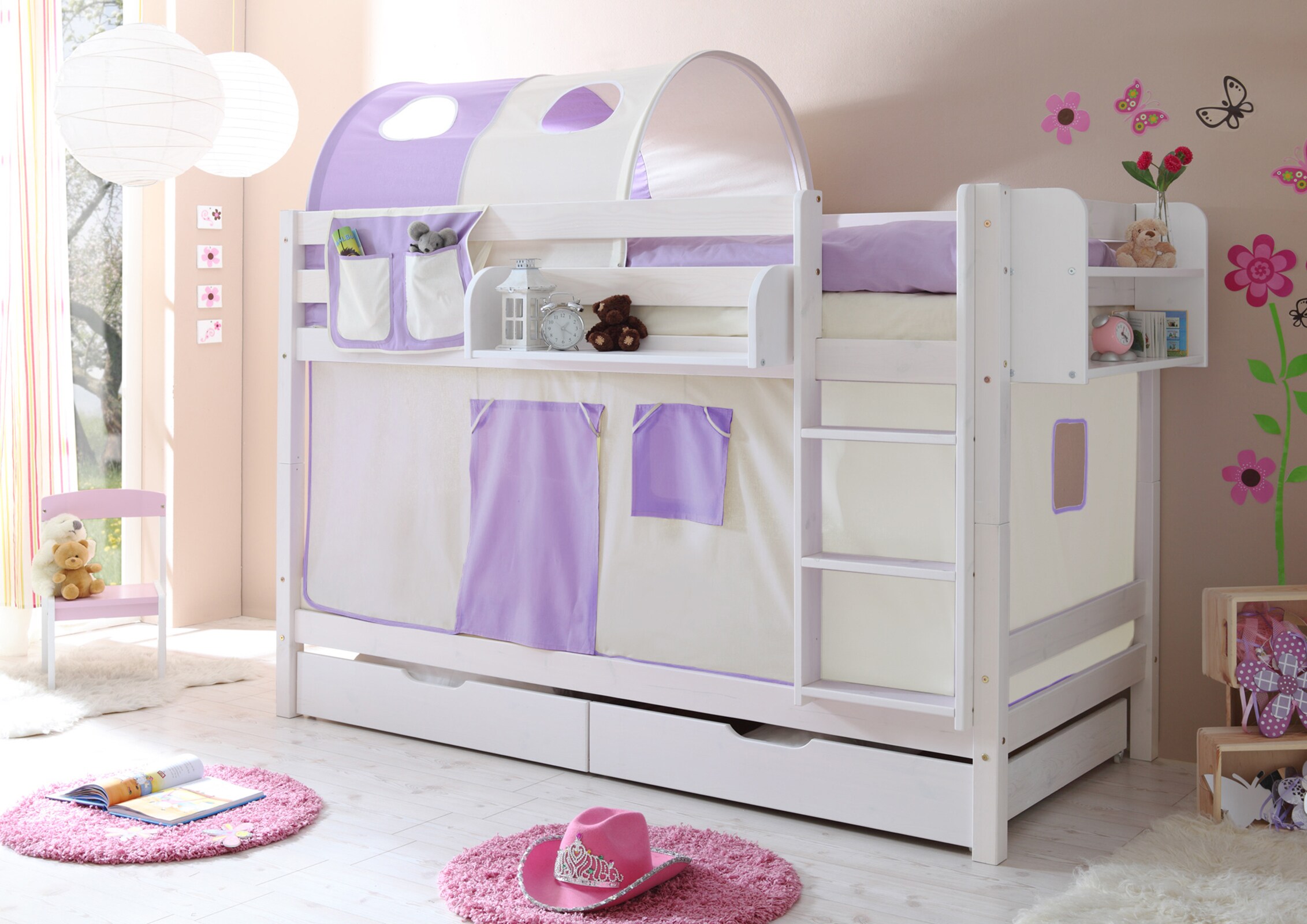 TiCAA Etagenbett "Marcel" Kiefer wei&szlig; Classic - Bild 1