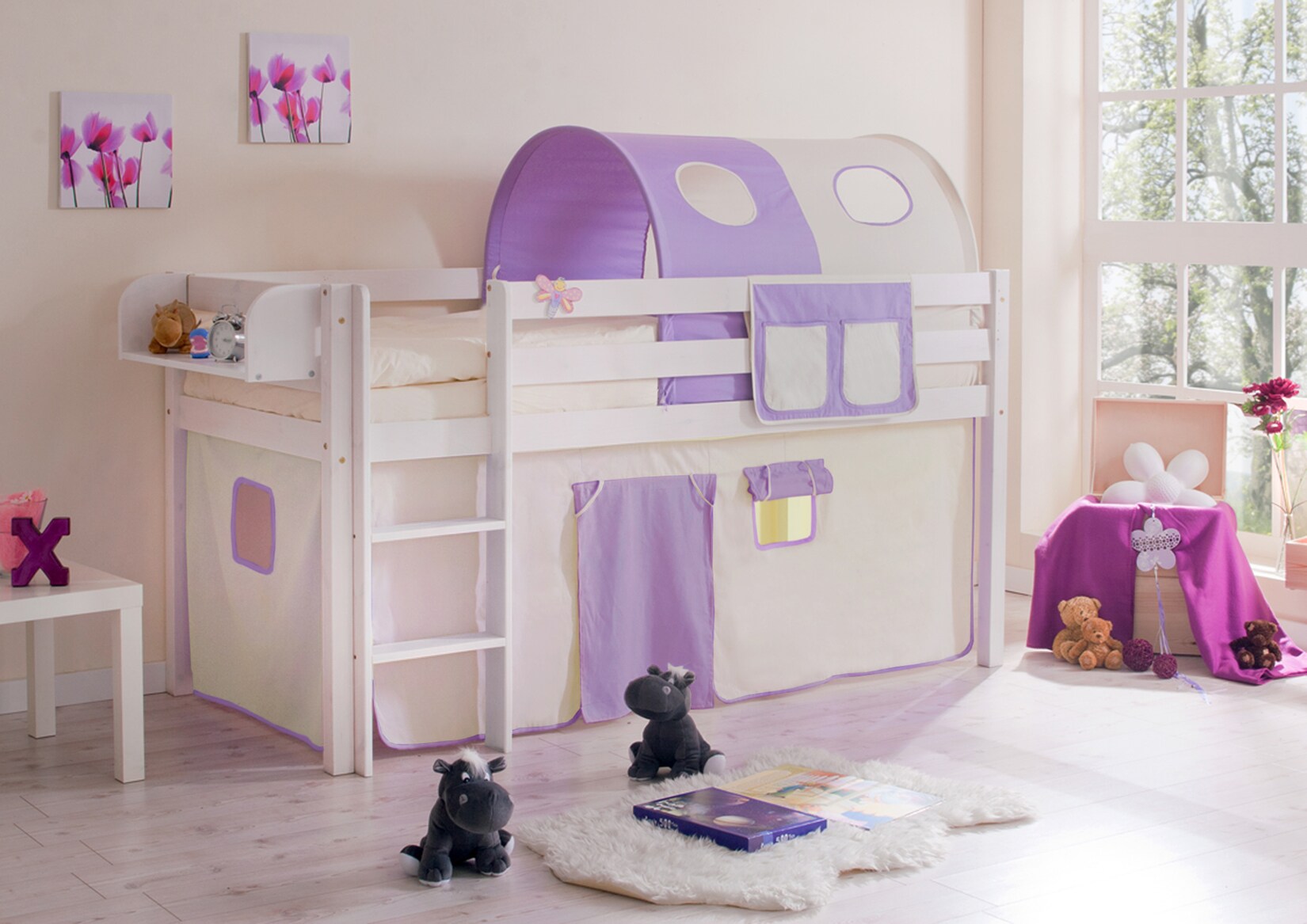 TiCAA Hochbett "Malte" Kiefer Weiß Classic