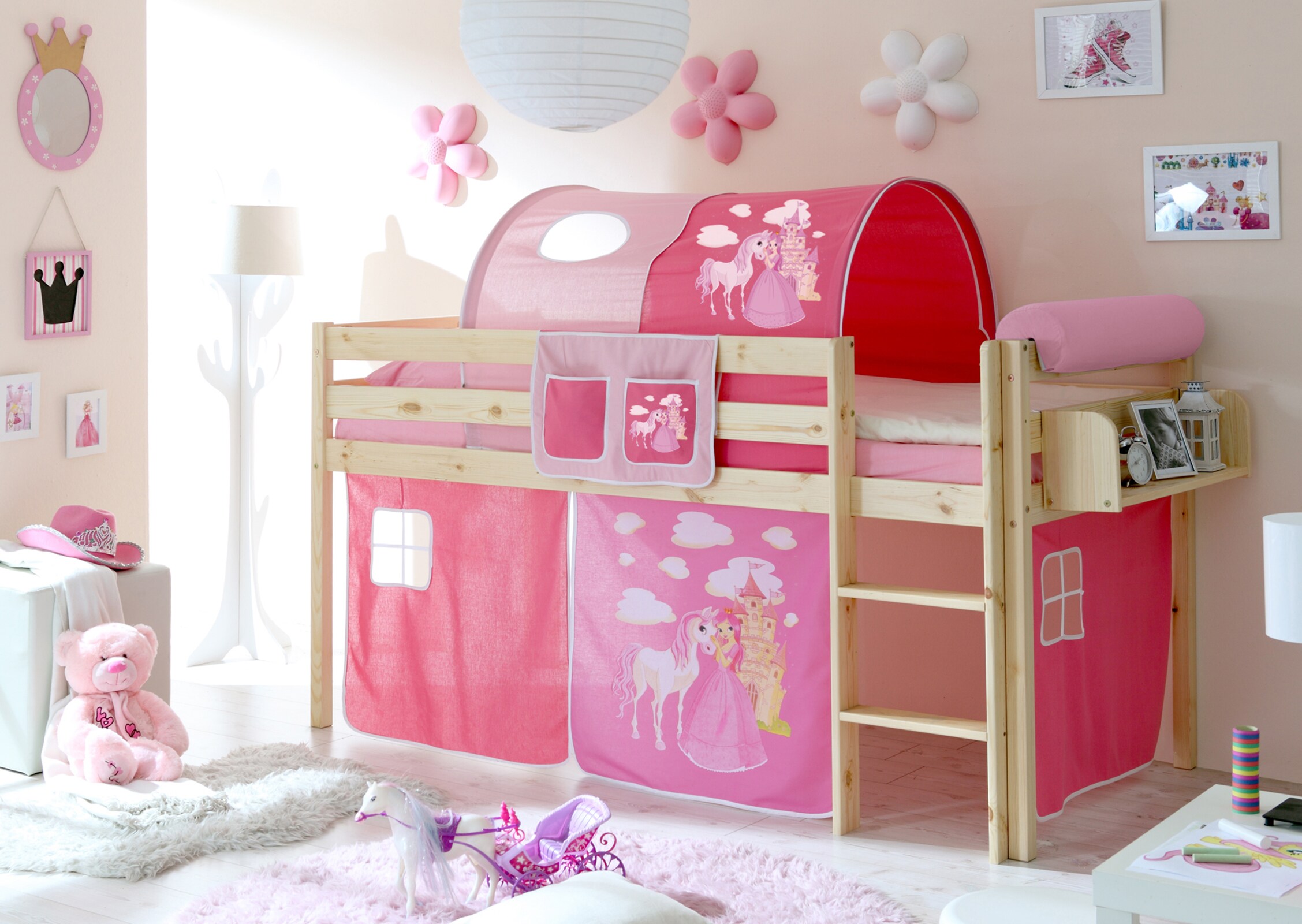 TiCAA Hochbett "Malte" Kiefer Natur Motiv Hochbett mit Leiter, 90 x 200 cm - Bild 1