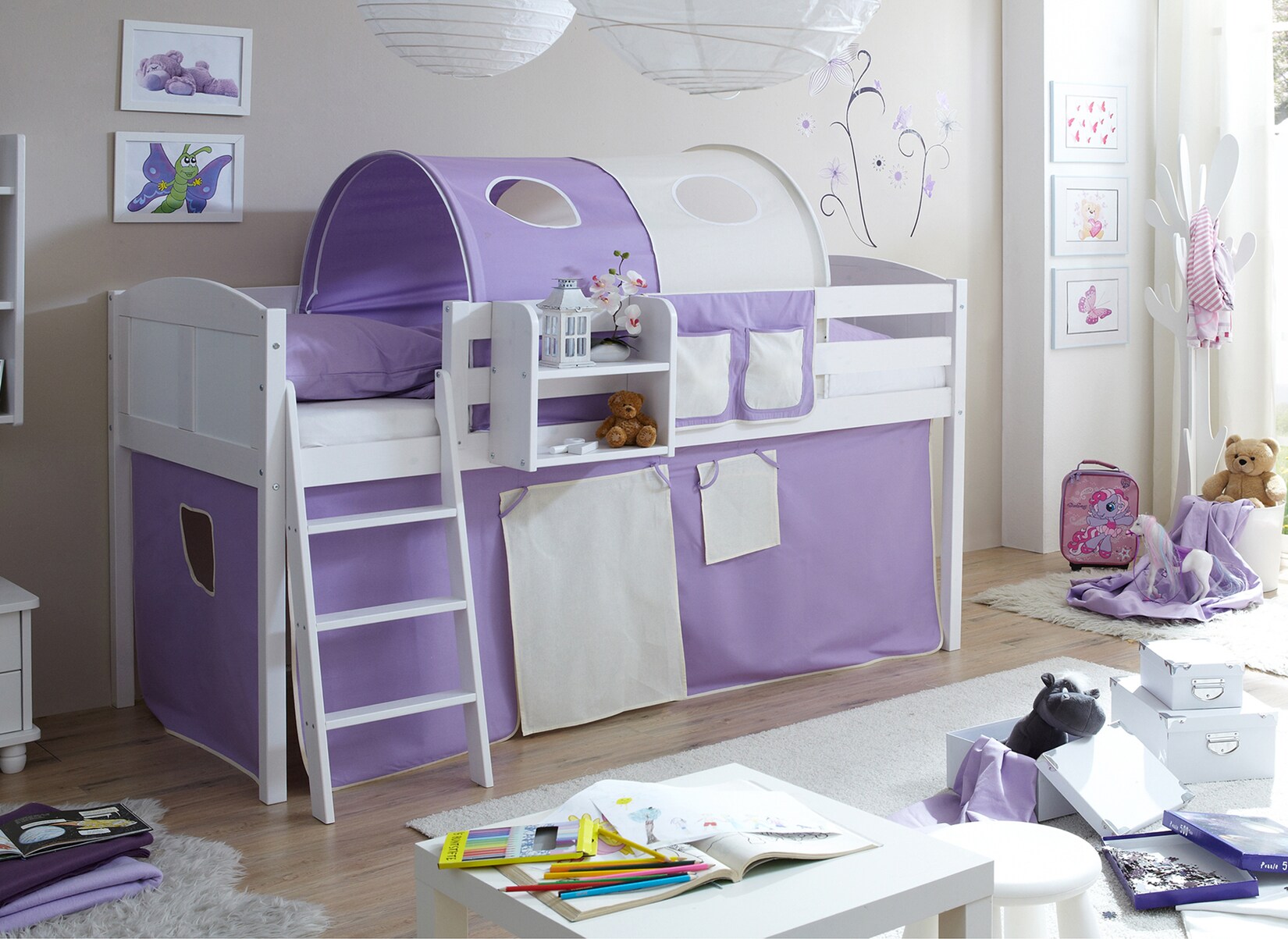 TiCAA Hochbett "Eric" Country Kiefer Weiß Classic