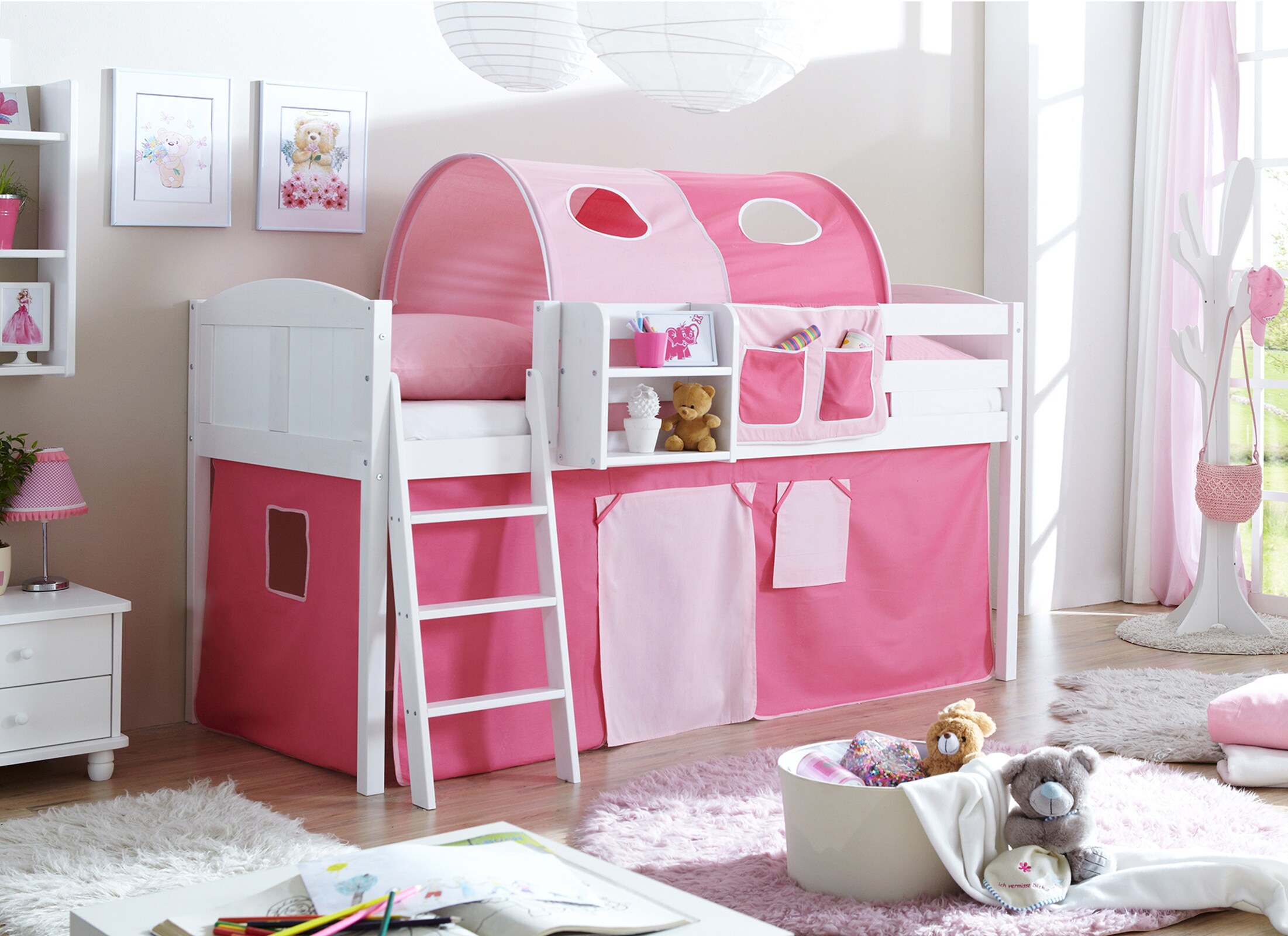 TiCAA Hochbett "Eric" Country Kiefer Wei&szlig; Classic - Bild 1