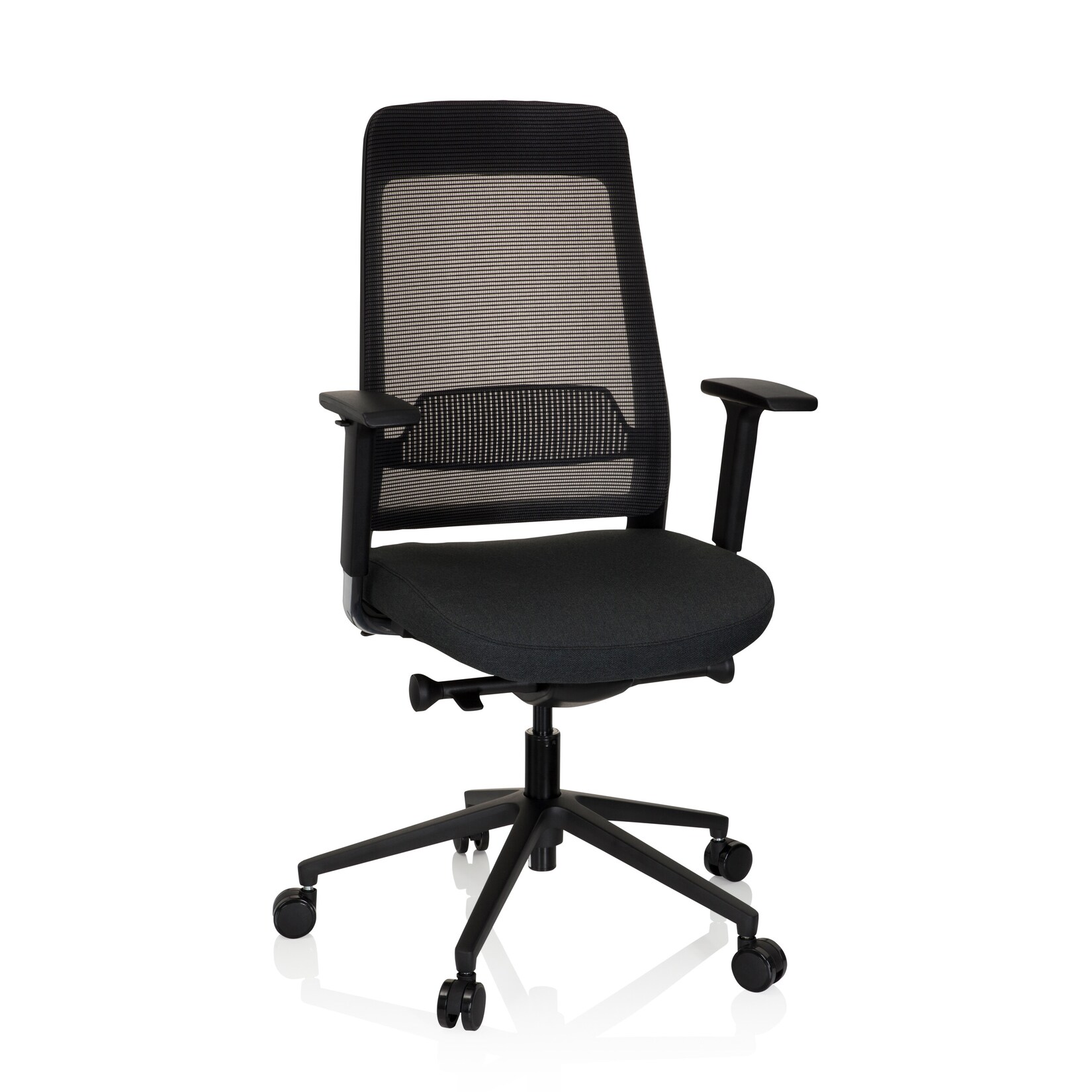 hjh OFFICE Profi Bürostuhl CHIARO T1 BLACK Stoff/Netzstoff mit Armlehnen (höhenverstellbar) | 04251084676988