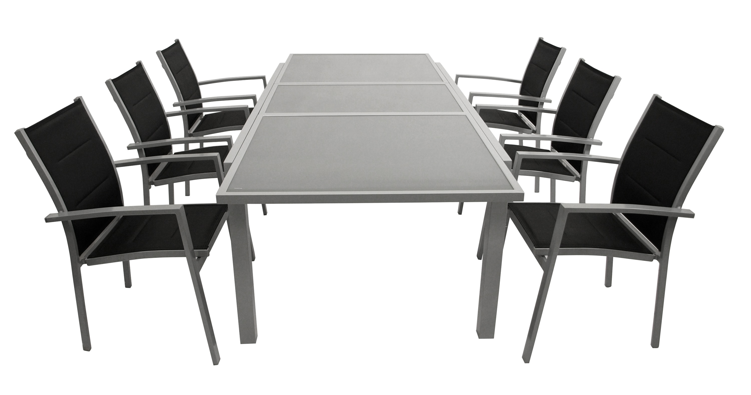 DEGAMO Garnitur PISA 7-teilig, Aluminium silbergrau + Glas + Kunstgewebe schwarz - Bild 1