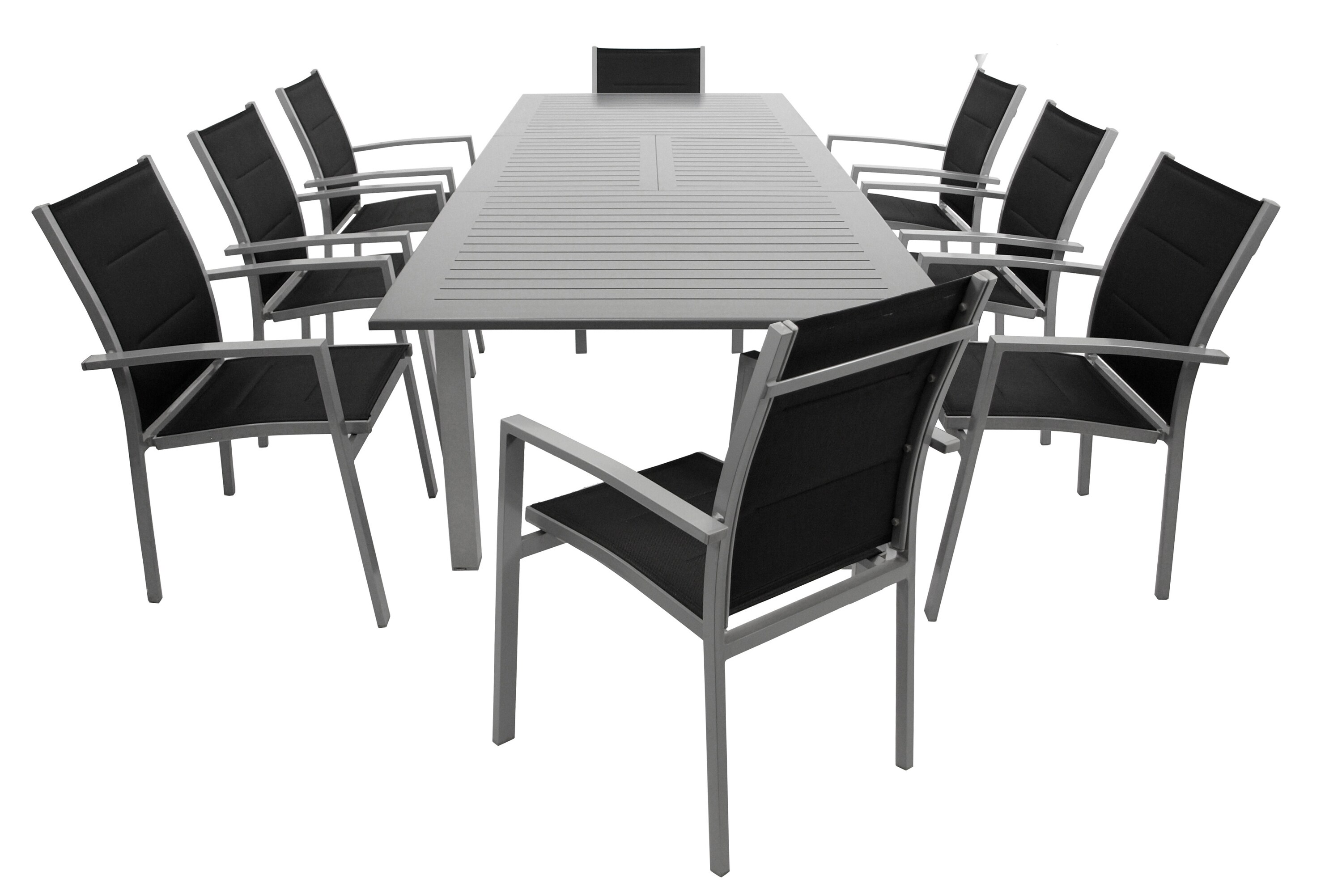 DEGAMO Garnitur BAJAZZO 9-teilig, Aluminium silbergrau + Kunstgewebe schwarz - Bild 1