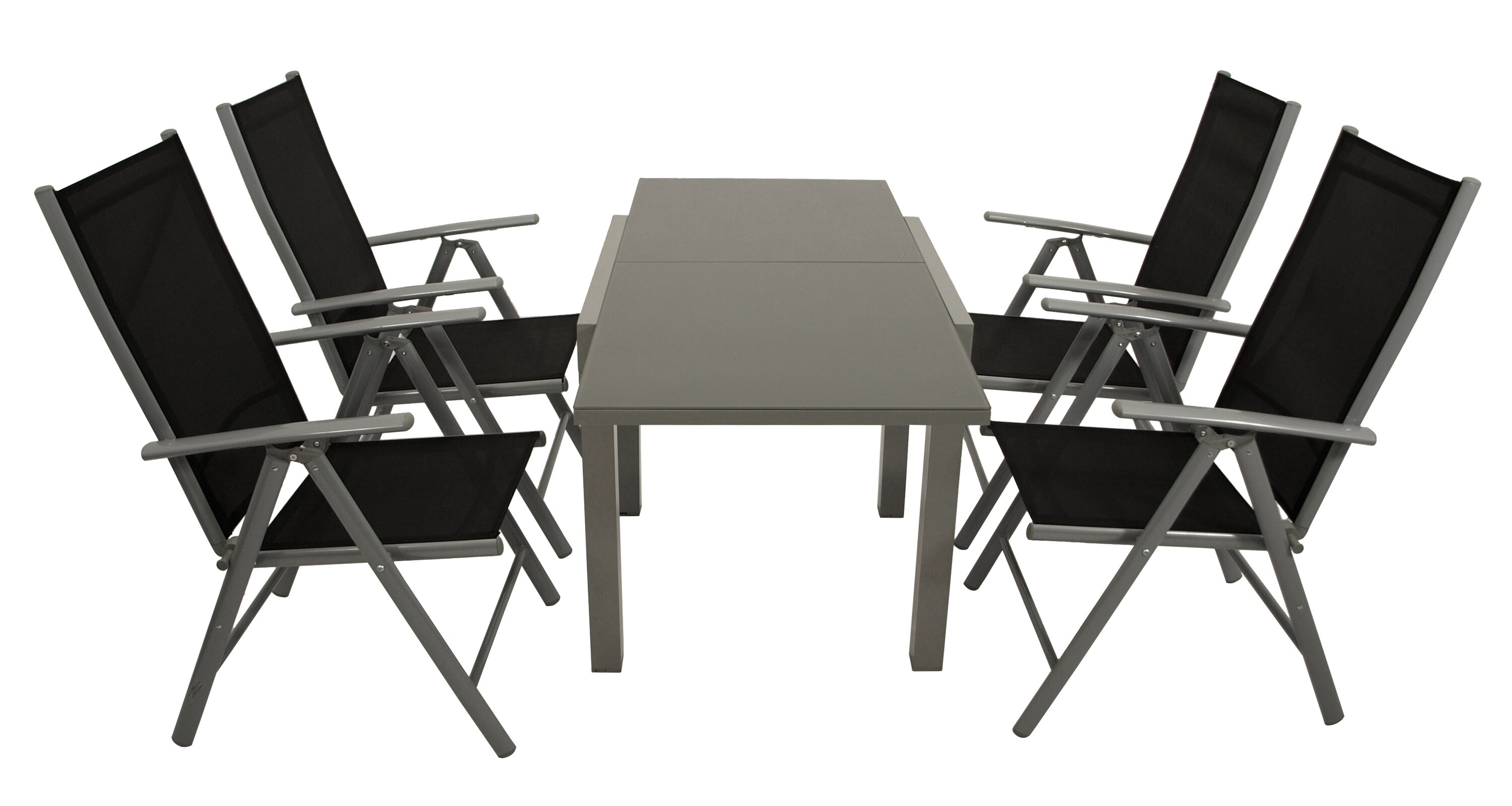 DEGAMO Garnitur MARINA 5-teilig, Aluminium silbergrau + Glas + Kunstgewebe schwarz - Bild 1