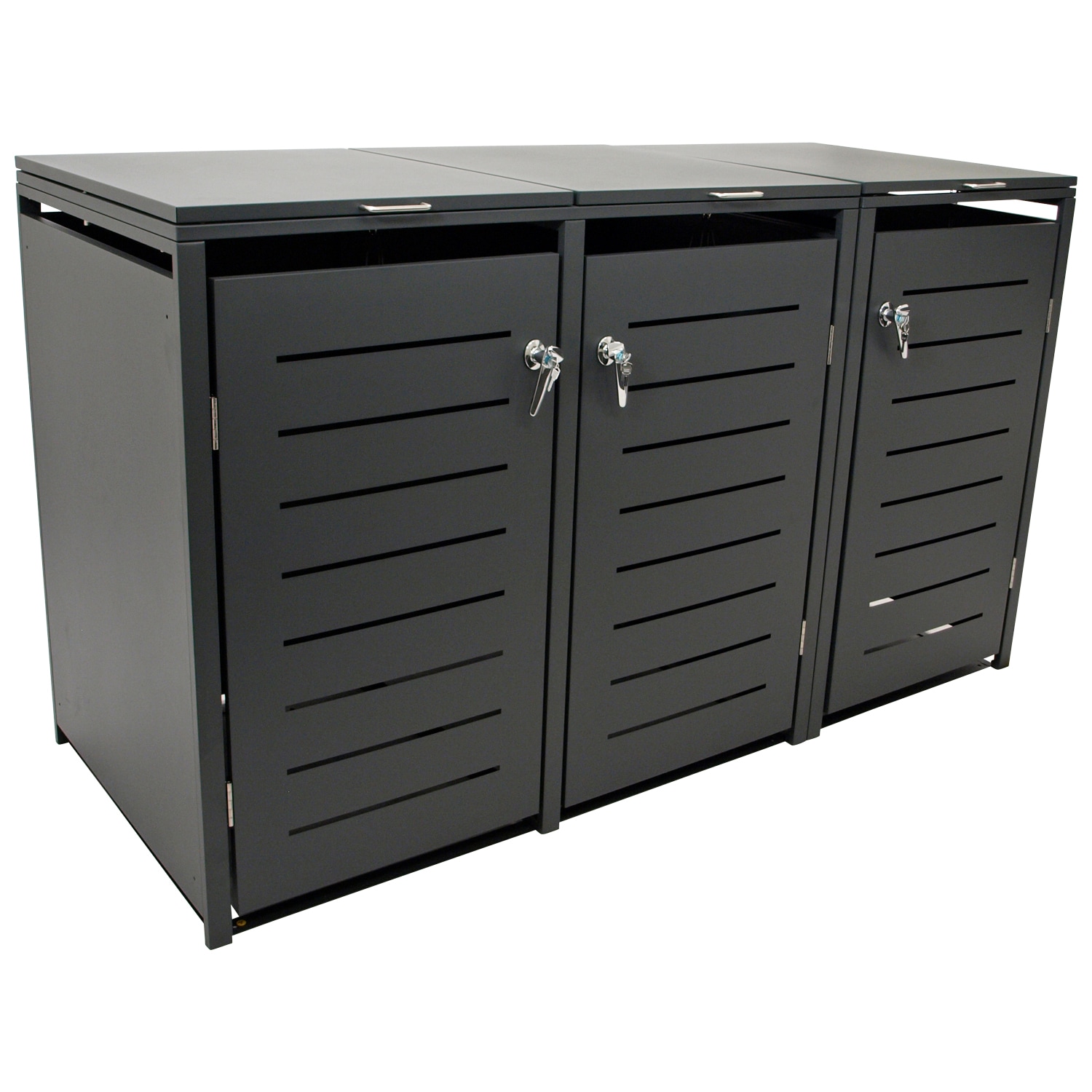 DEGAMO M&uuml;lltonnenbox 175x62x102cm f&uuml;r 3x Tonnen 120 Liter, Stahl anthrazit - Bild 1