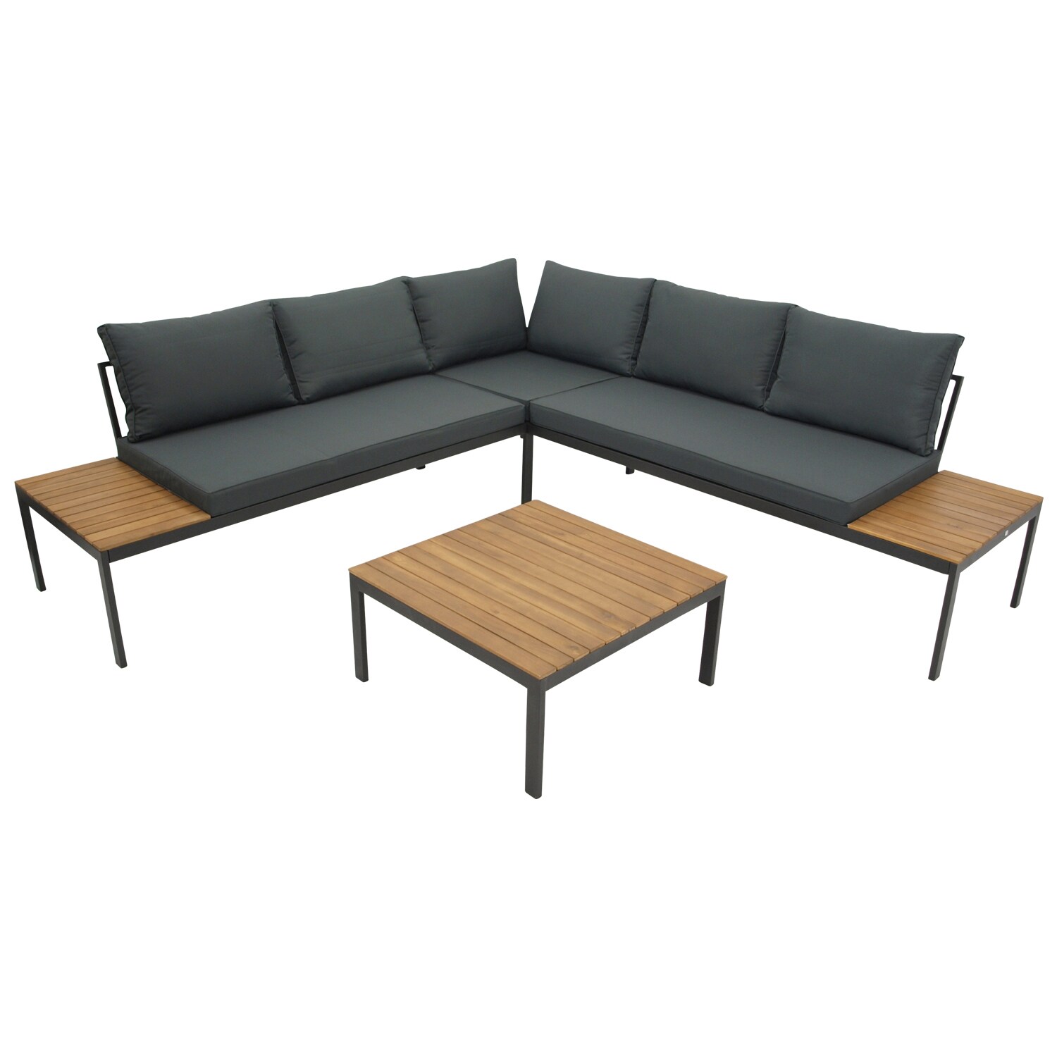 DEGAMO Lounge Set RANGUN, Stahl anthrazit + Akazie geölt, Polster grau, FSC®-zertifiziert | 04050747234707