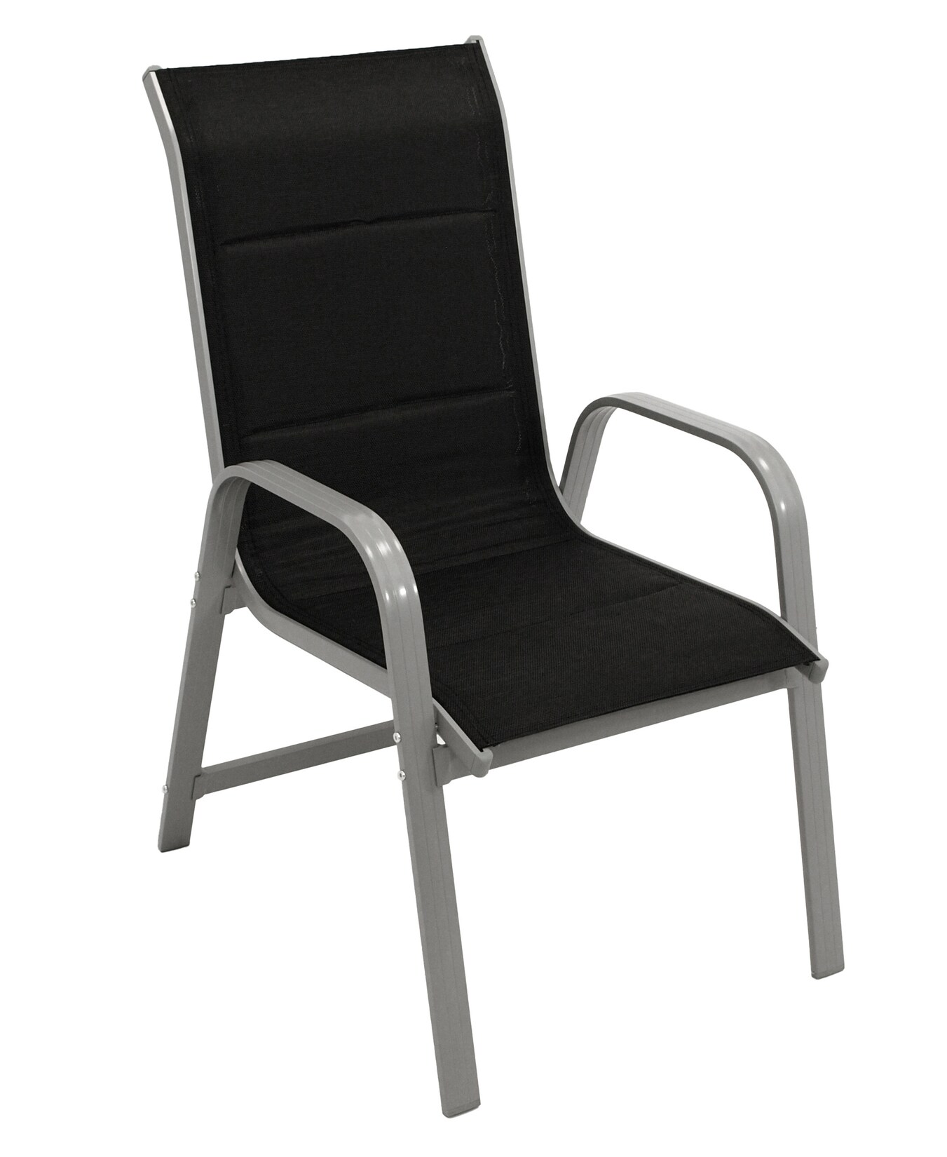 DEGAMO Stapelsessel CESANO, Aluminium silbergrau + Textilgewebe gepolstert schwarz, 2 Stück | 04050747467372