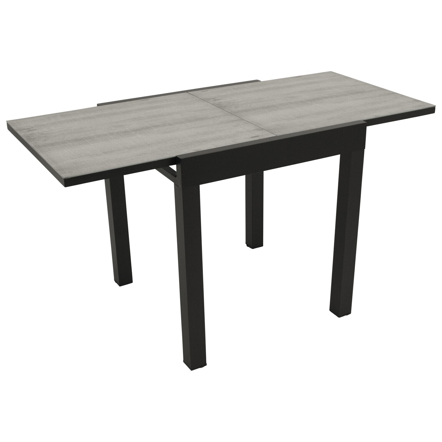 DEGAMO Balkon-Ausziehtisch FARO 70/140x70cm, Aluminium anthrazit + Glas in Keramikoptik hellgrau | 04050747445899