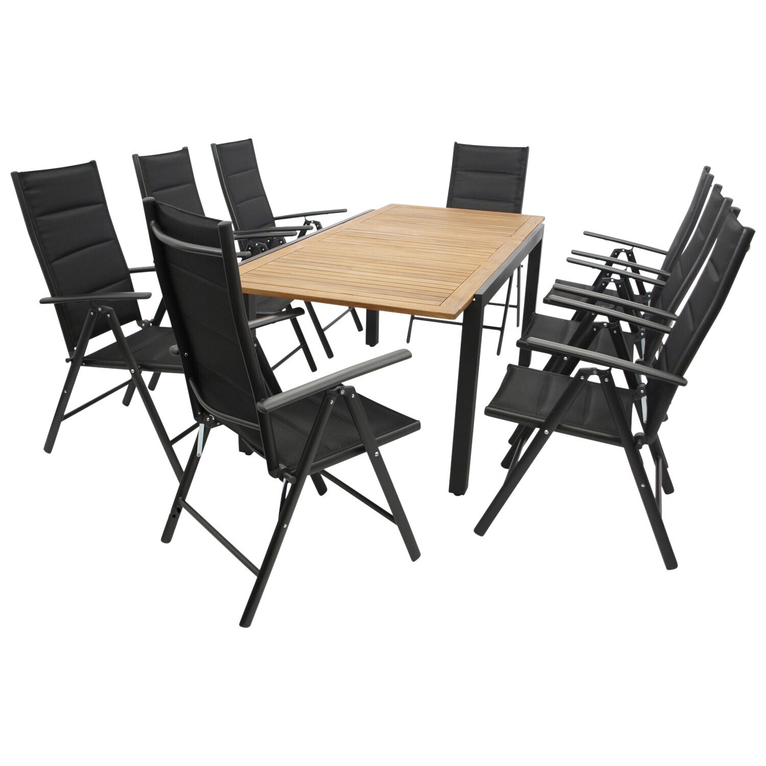 DEGAMO Garnitur MILOS 9-teilig, Alu + Akazie + Kunstgewebe schwarz - Bild 1