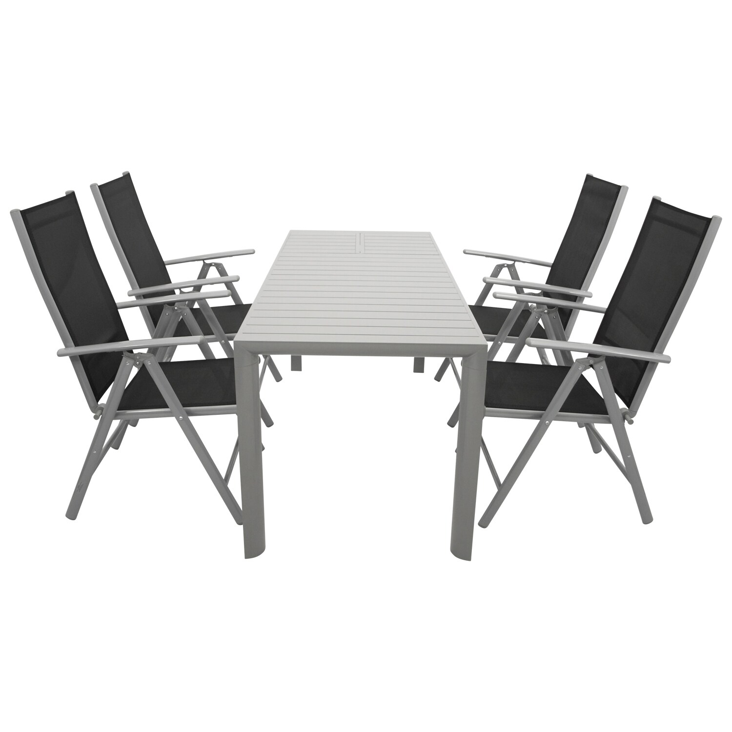 DEGAMO Garnitur BAGO 5-teilig, Aluminium silbergrau + Kunstgewebe schwarz | 04050747500604