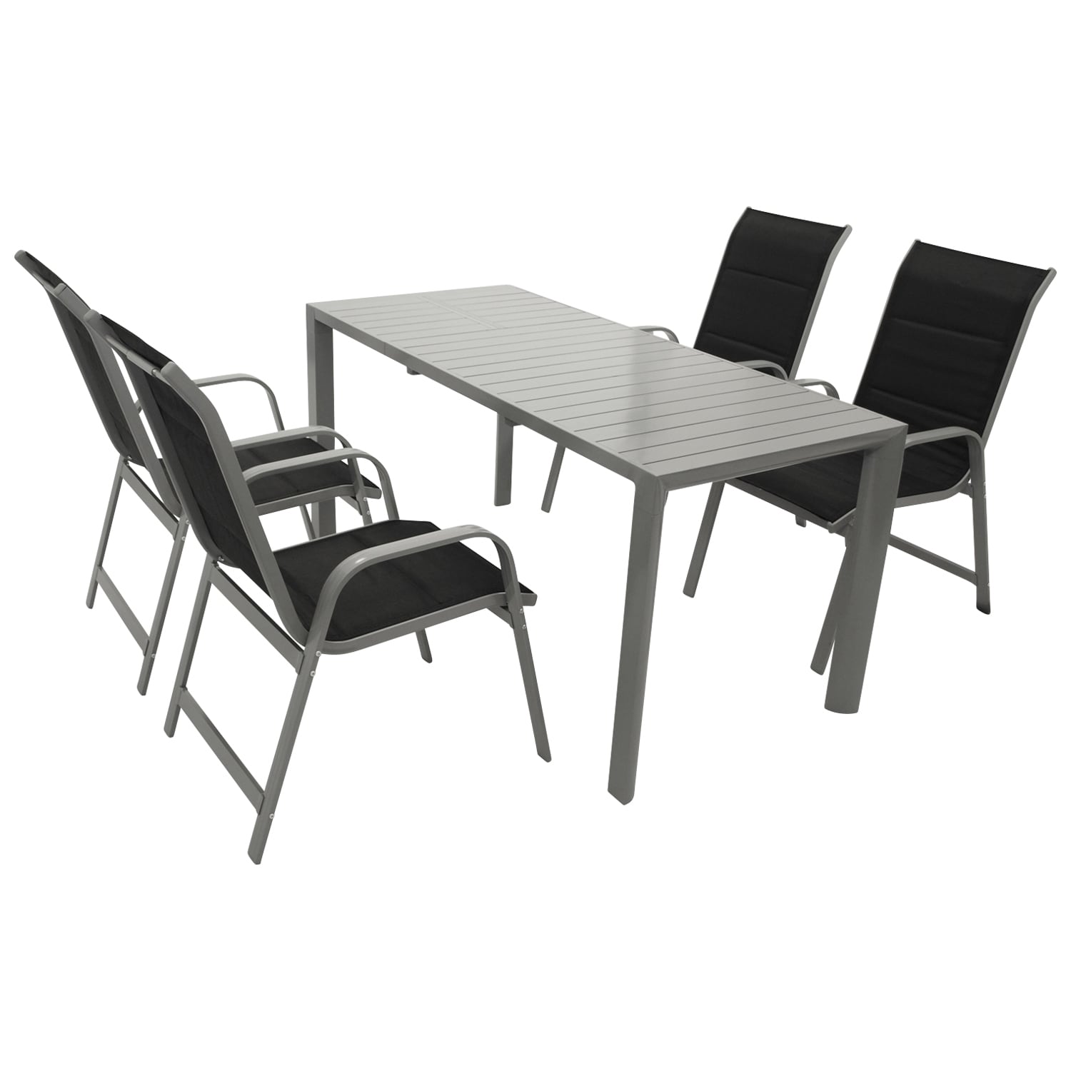 DEGAMO Garnitur BAGO 5-teilig, Alu silbergrau + Kunstgewebe schwarz - Bild 1