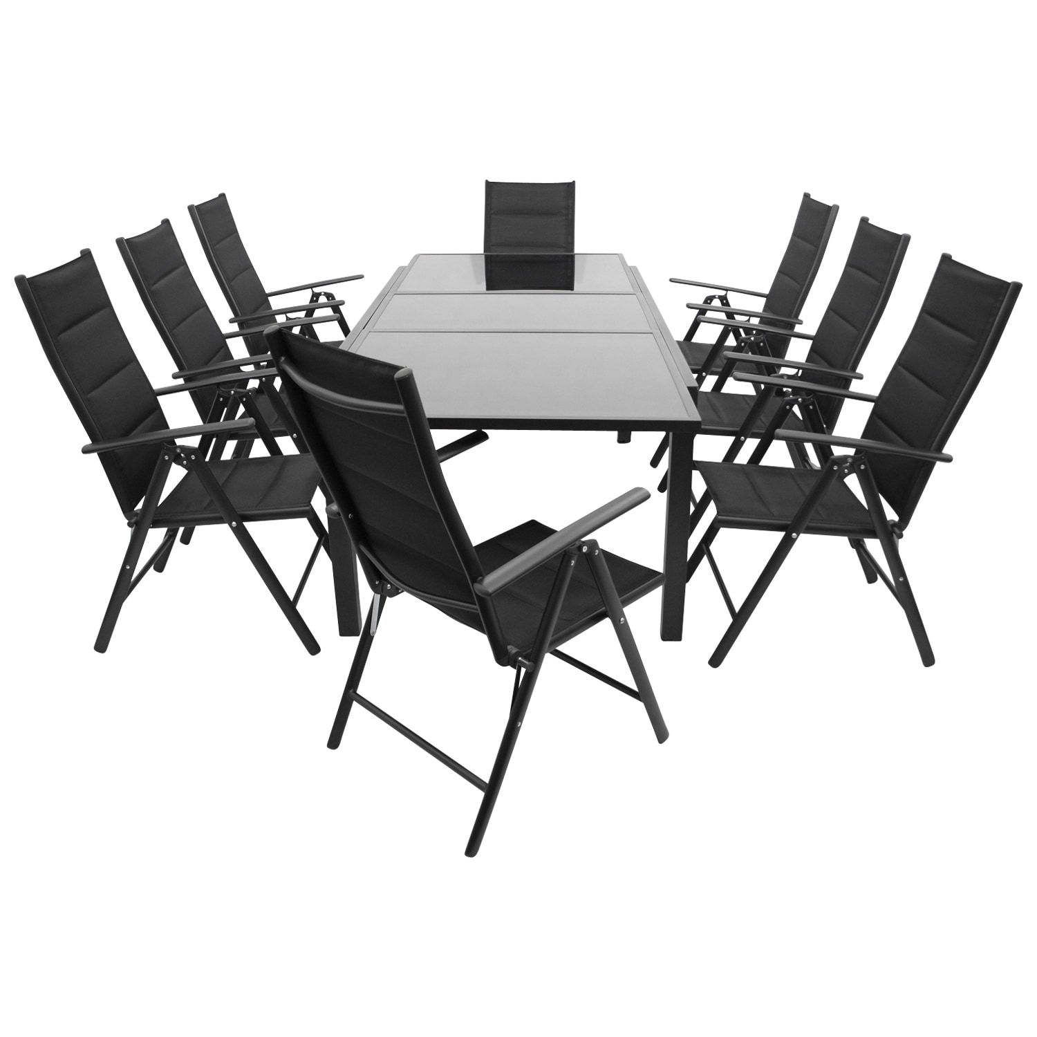 DEGAMO Garnitur TORINO 9-teilig, Aluminium anthrazit + Glas + Kunstgewebe schwarz - Bild 1