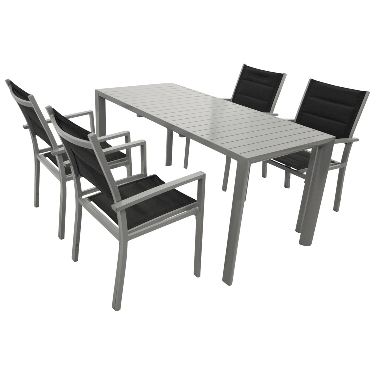 DEGAMO Garnitur BAGO 5-teilig, Alu silbergrau + Kunstgewebe schwarz | 04050747460540