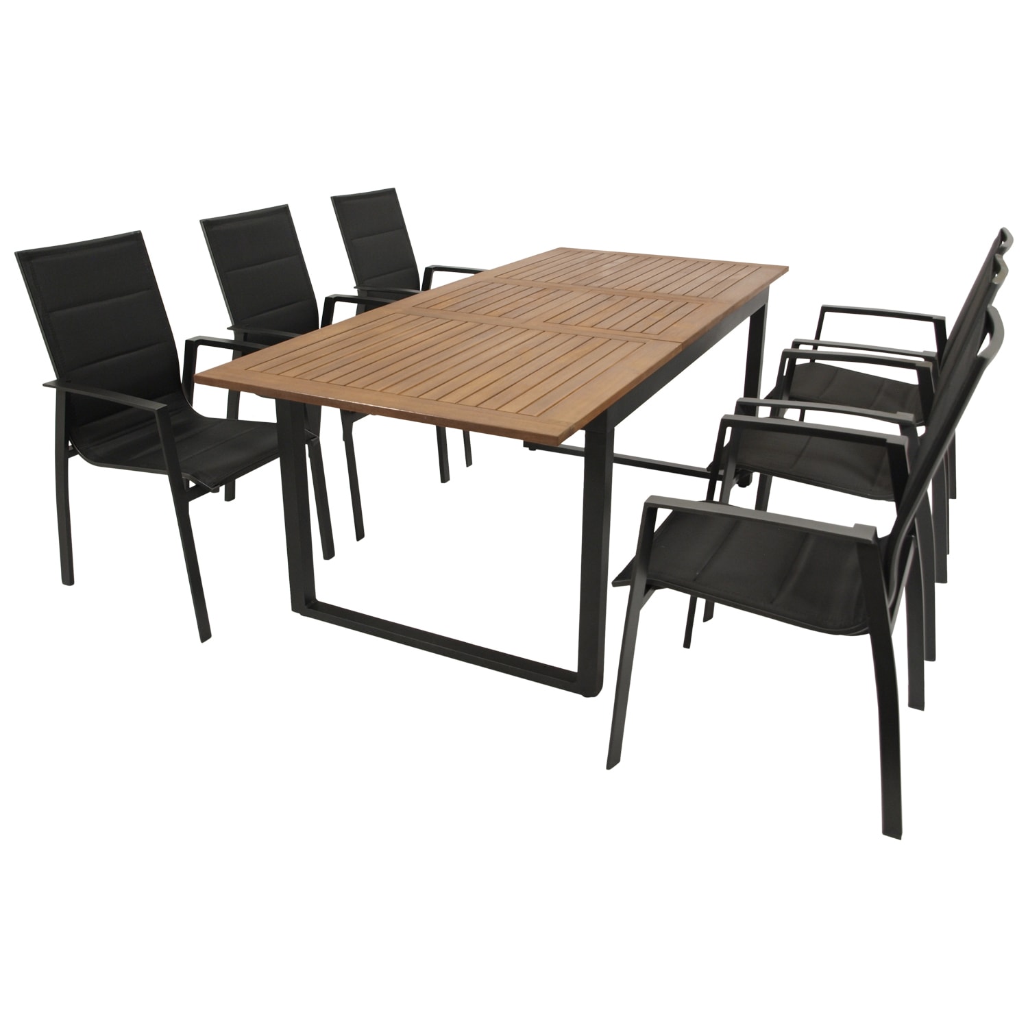 DEGAMO Garnitur RIVELLO 7-teilig, Alu + Akazie + Kunstgewebe schwarz - Bild 1