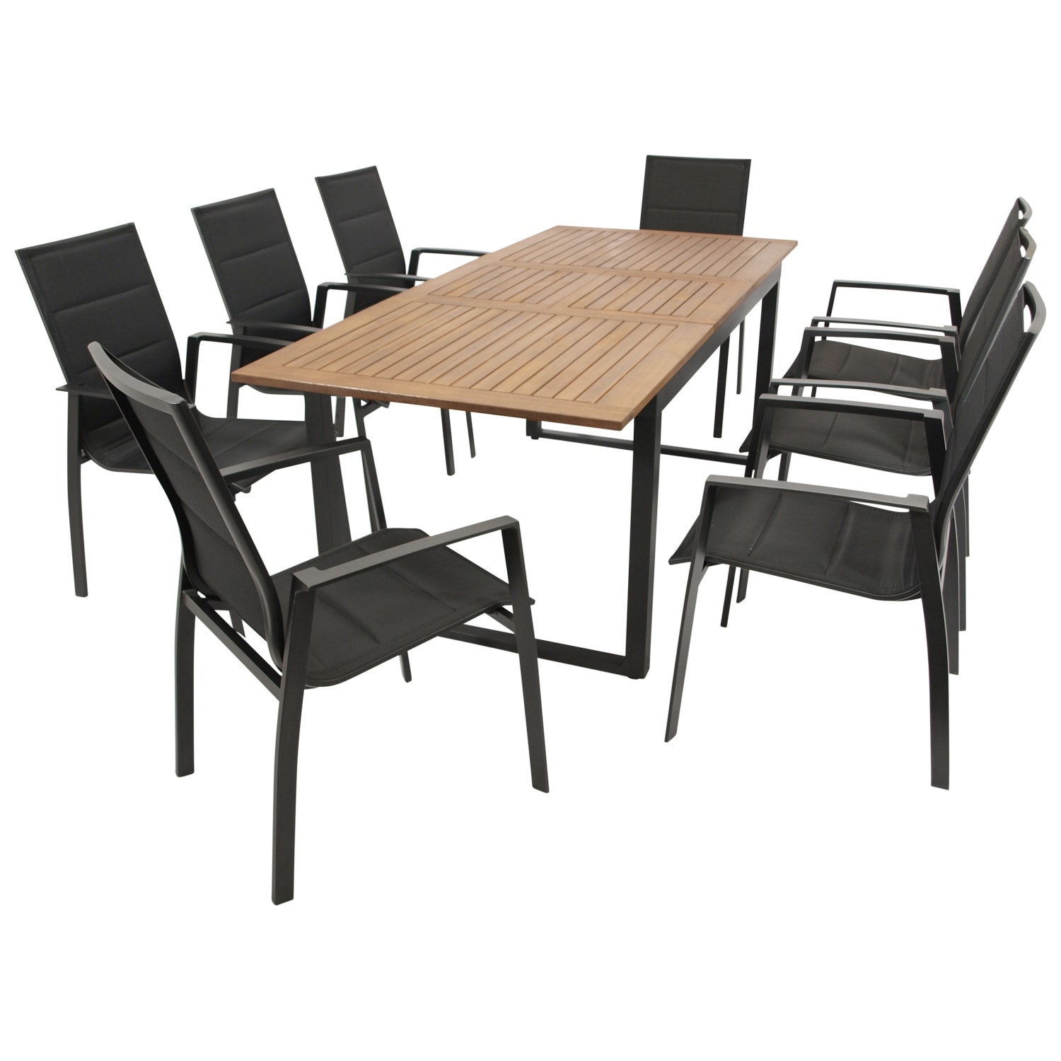 DEGAMO Garnitur RIVELLO 9-teilig, Alu + Akazie + Kunstgewebe schwarz - Bild 1