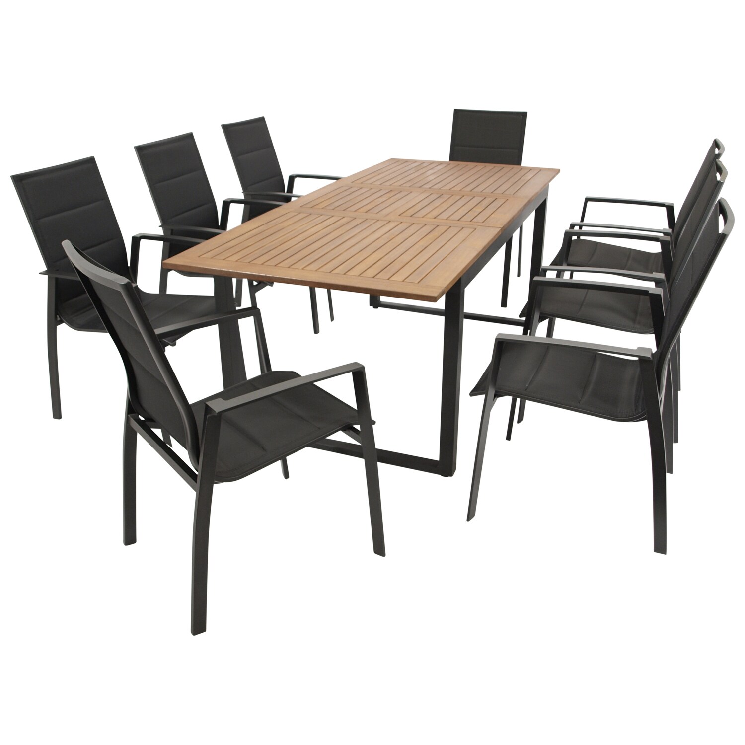 DEGAMO Garnitur RIVELLO 9-teilig, Alu + Akazie + Kunstgewebe schwarz | 04050747234929