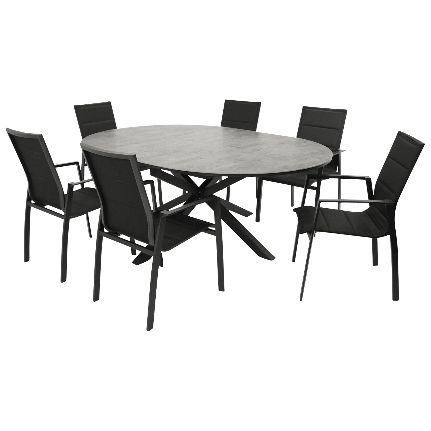 DEGAMO Garnitur LYON 7-teilig, Alu + ECP + Kunstgewebe schwarz - Bild 1