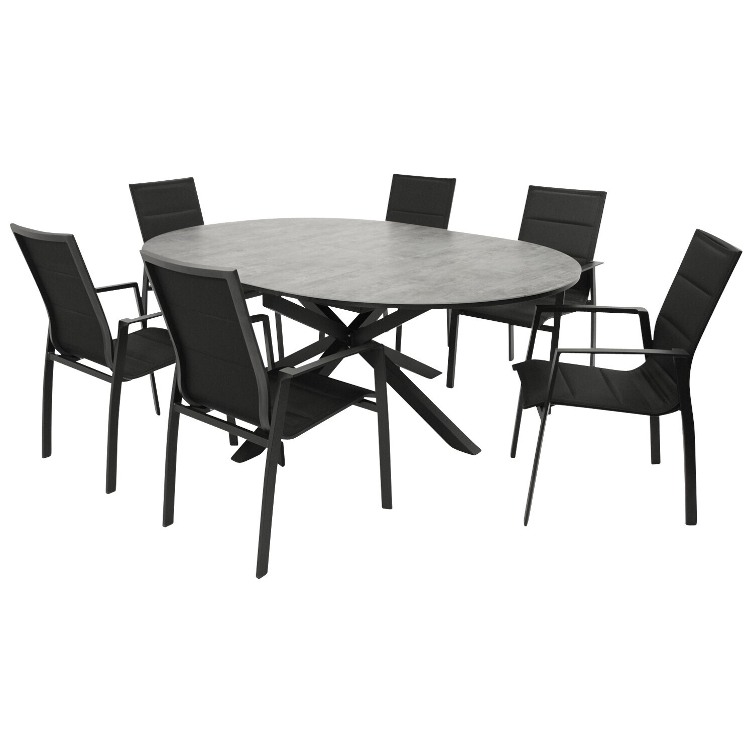 DEGAMO Garnitur LYON 7-teilig, Alu + ECP + Kunstgewebe schwarz | 04050747551057