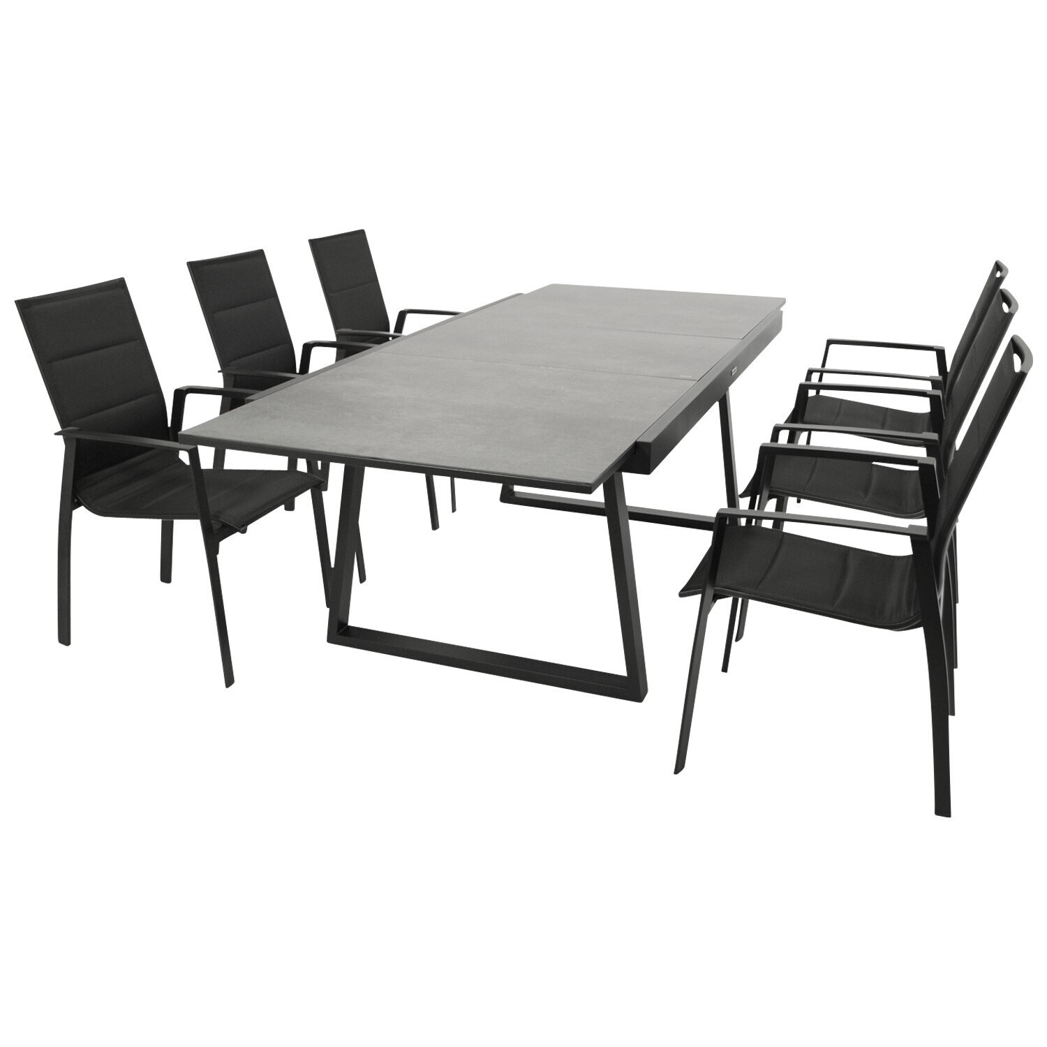 DEGAMO Garnitur REIMS 7-teilig, Alu + Glas + Kunstgewebe schwarz | 04050747551101