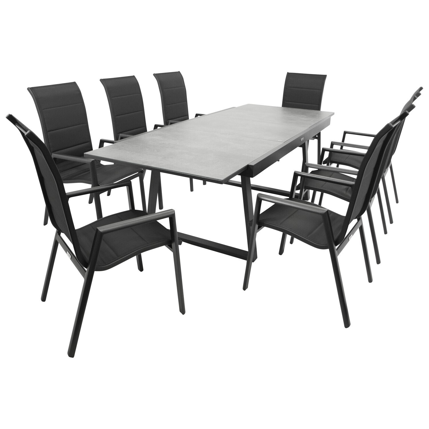 DEGAMO Garnitur REIMS 9-teilig, Alu + Glas + Kunstgewebe schwarz | 04050747551088