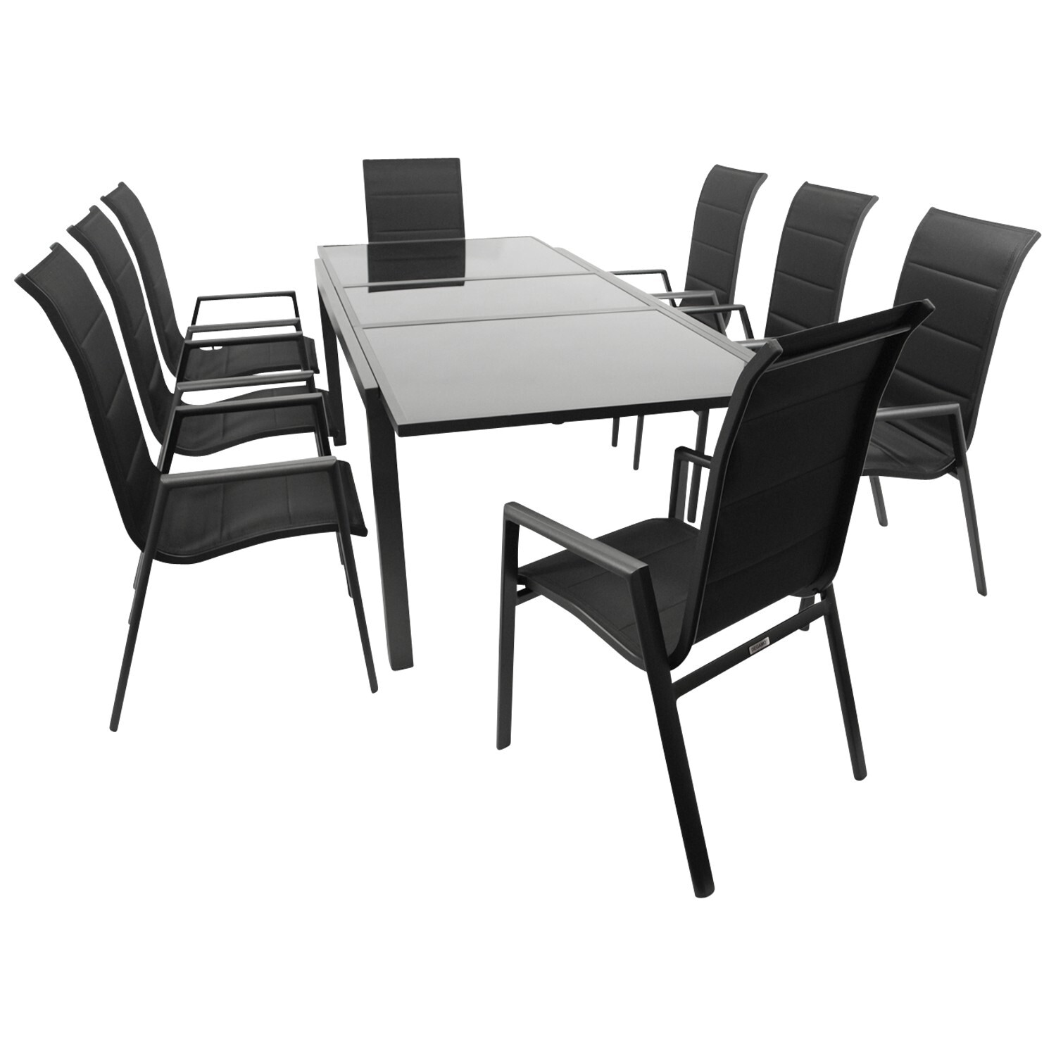 DEGAMO Garnitur TORINO 9-teilig, Alu + Glas + Kunstgewebe schwarz - Bild 1