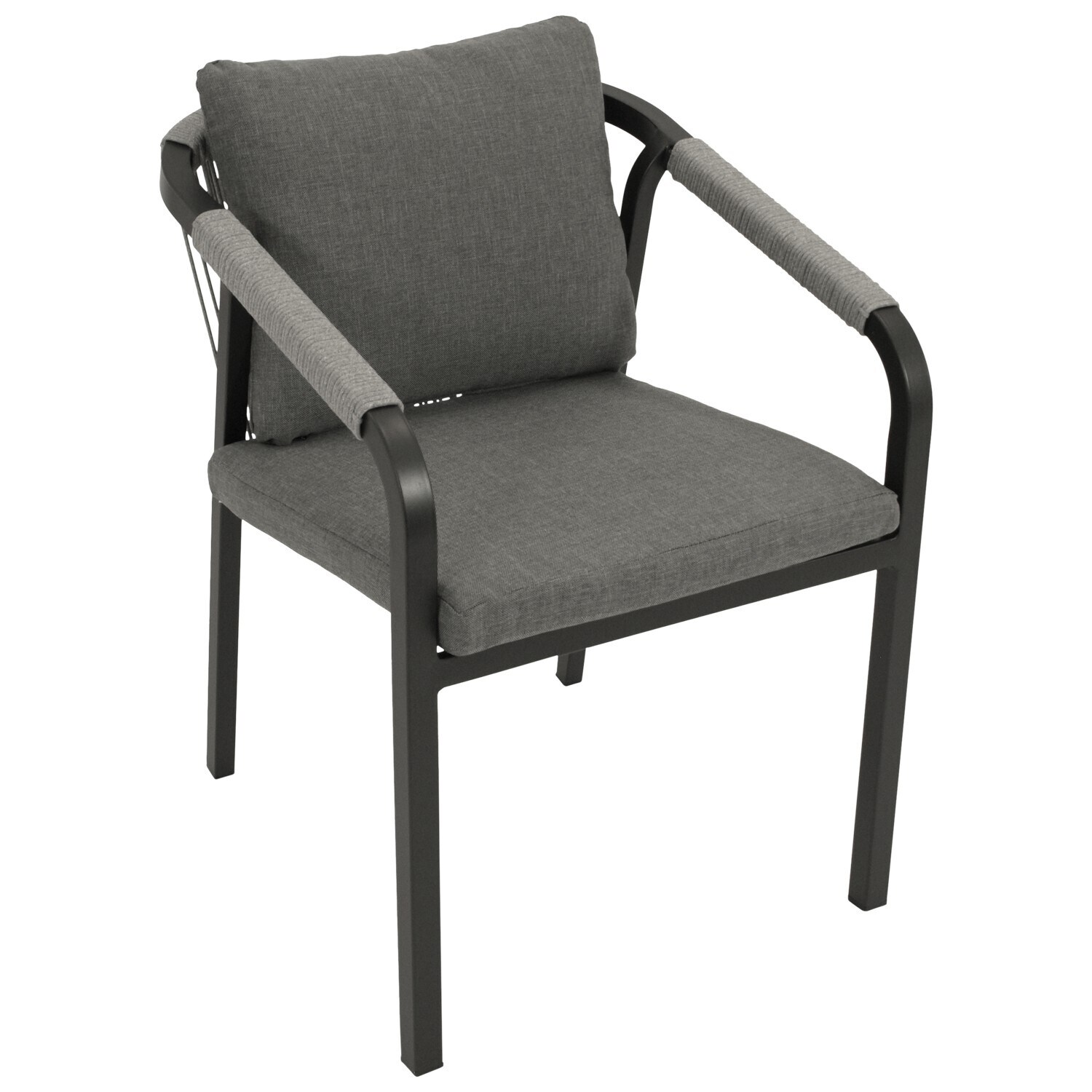 DEGAMO Stapelsessel LYON,  Aluminium anthrazit + Rope grau, 4 Stück | 04050747367474