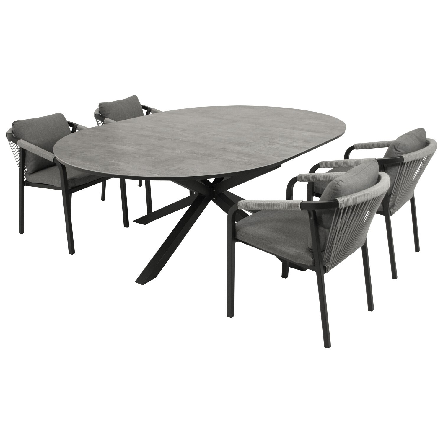 DEGAMO Garnitur LYON 5-teilig, Alu + ECP + Rope grau | 04050747551248