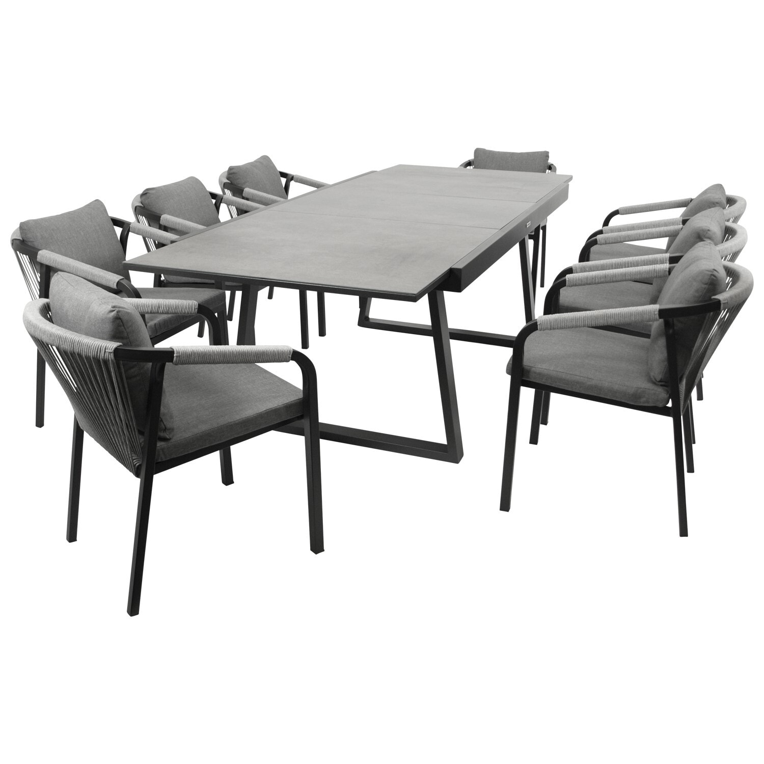 DEGAMO Garnitur REIMS 9-teilig, Alu + Glas + Rope grau - Bild 1