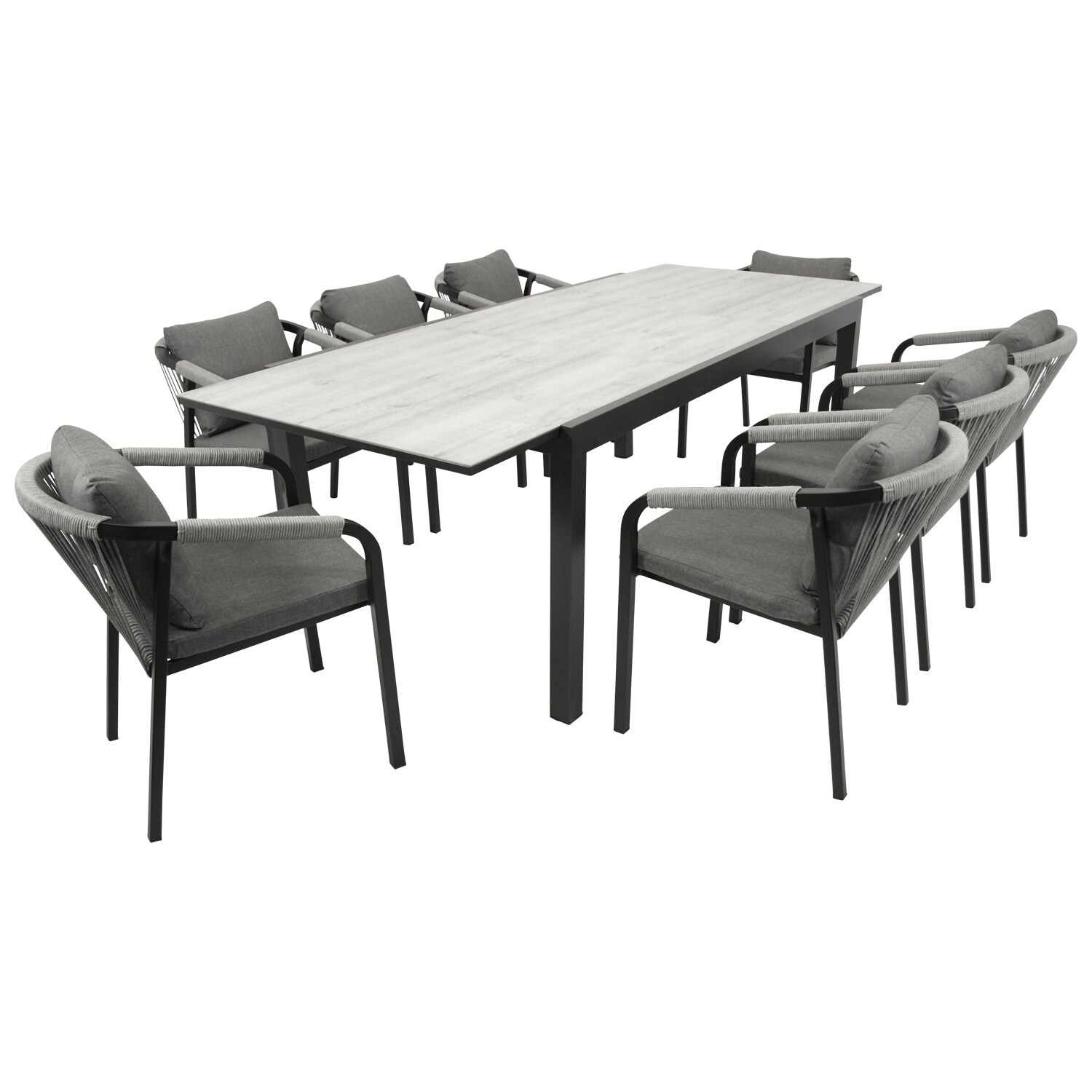 DEGAMO Garnitur FARO 9-teilig, Alu + Glas + Rope grau - Bild 1