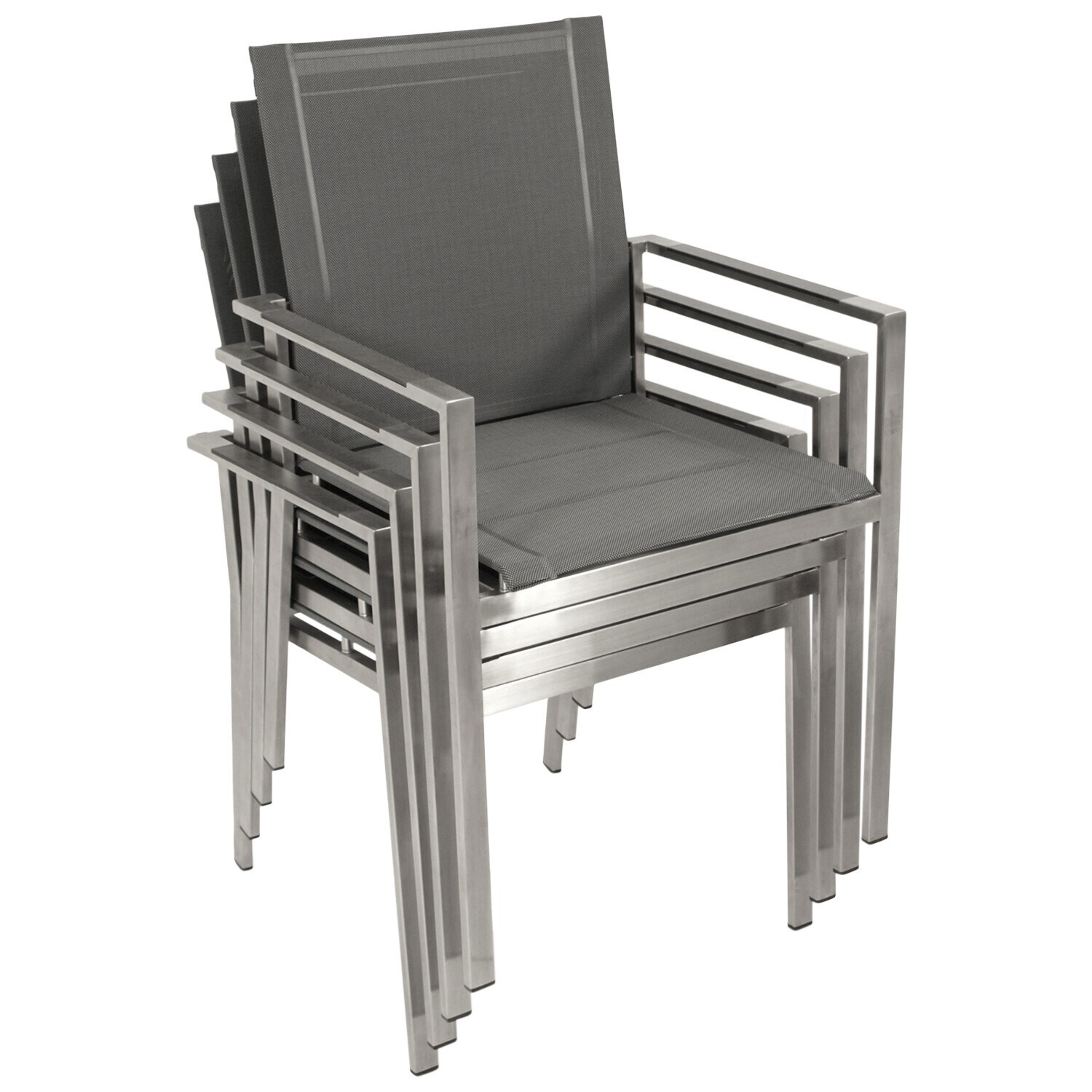 DEGAMO Stapelsessel SYDNEY, Edelstahl gebürstet + Kunstgewebe grau, 4 Stück | 04050747362165