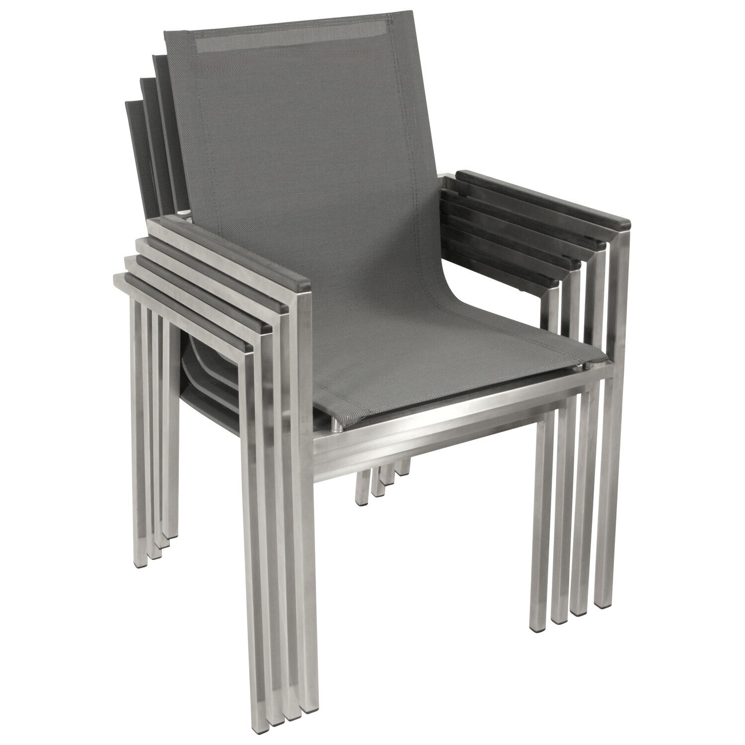 DEGAMO Stapelsessel MELBOURNE, Edelstahl gebürstet + Kunstgewebe grau, 4 Stück | 04050747363131