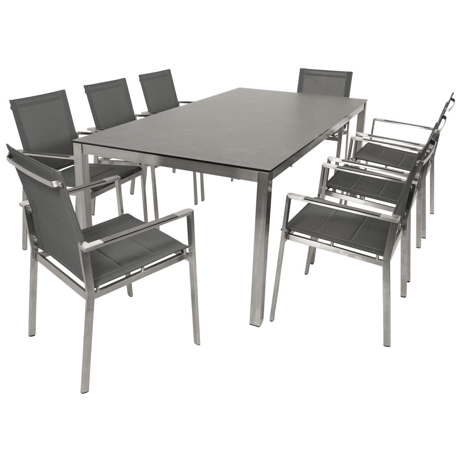 DEGAMO Garnitur SYDNEY 9-teilig, Edelstahl + Glas + Kunstgewebe grau - Bild 1