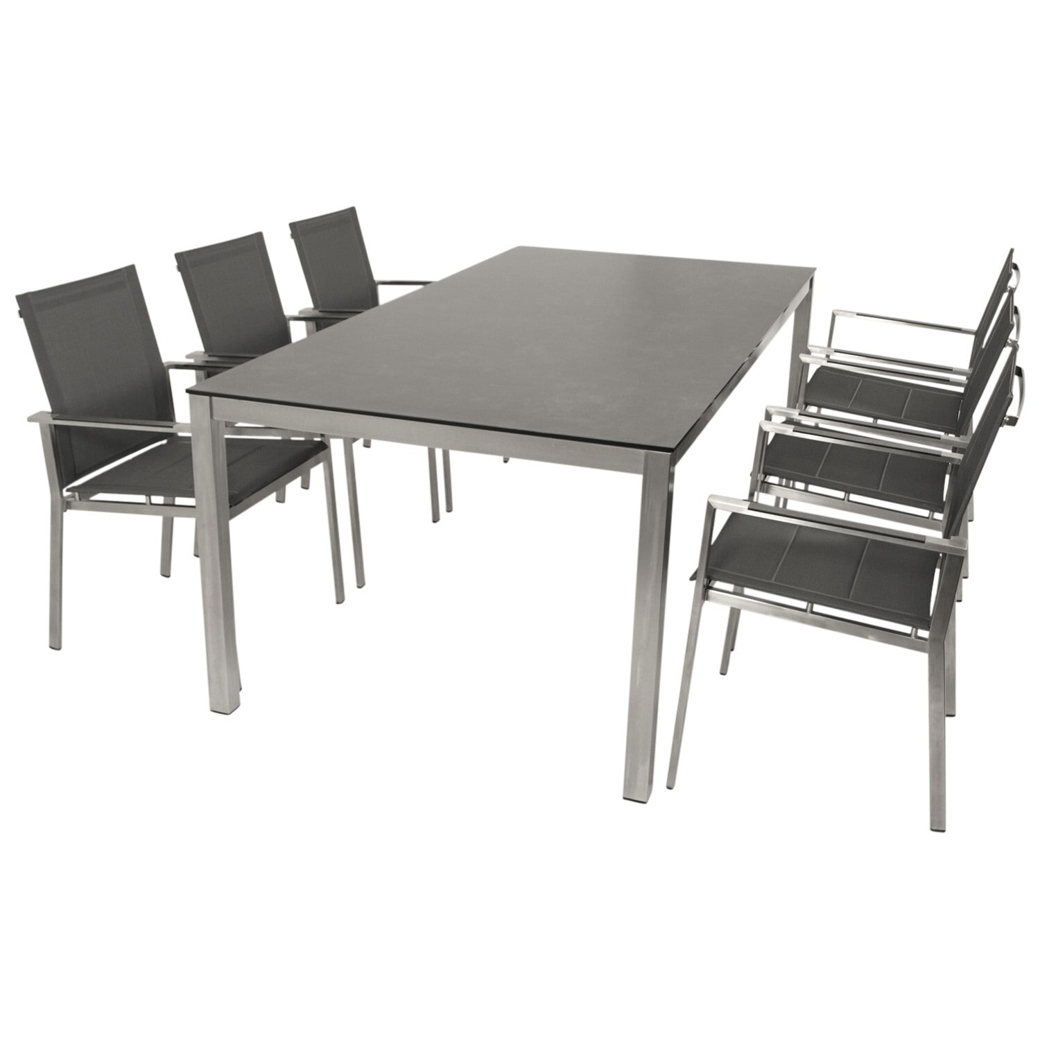 DEGAMO Garnitur SYDNEY 7-teilig, Edelstahl + Glas + Kunstgewebe grau - Bild 1