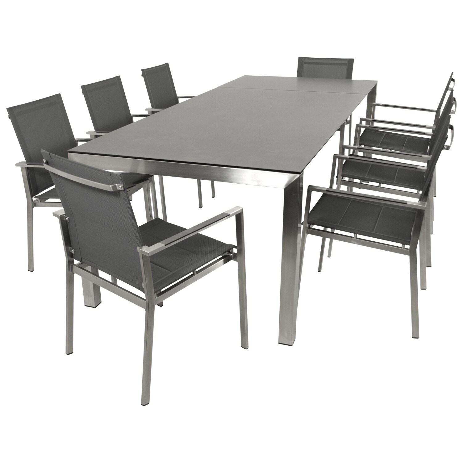 DEGAMO Garnitur SYDNEY 9-teilig, Edelstahl + Glas + Kunstgewebe grau | 04050747362523