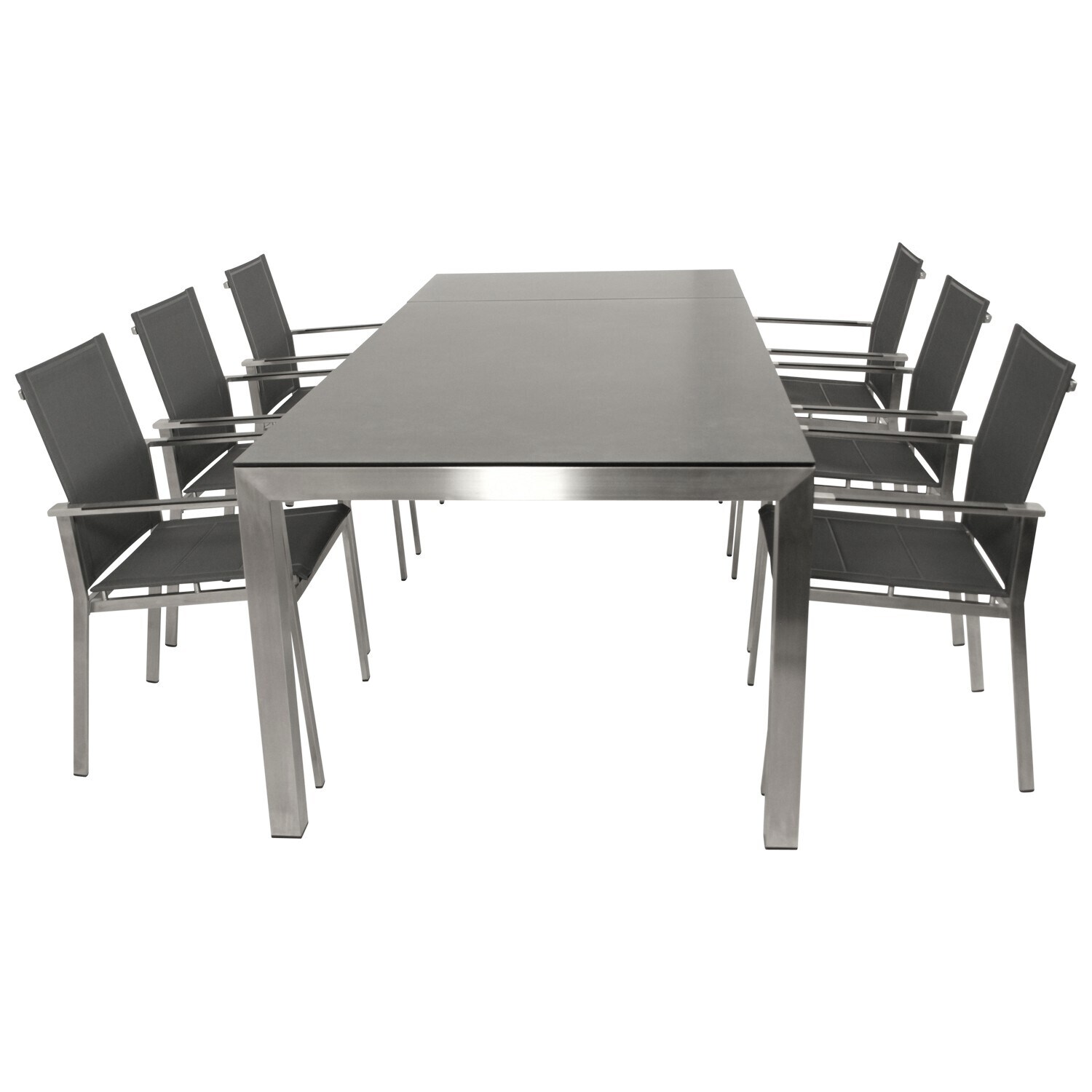 DEGAMO Garnitur SYDNEY 7-teilig, Edelstahl + Glas + Kunstgewebe grau - Bild 1