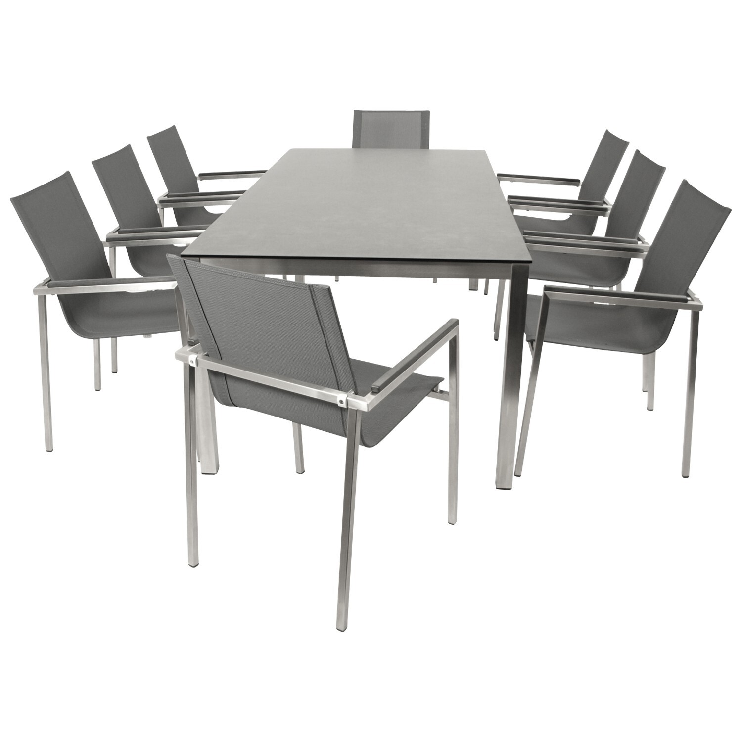 DEGAMO Garnitur MELBOURNE 9-teilig, Edelstahl + Glas + Kunstgewebe grau - Bild 1