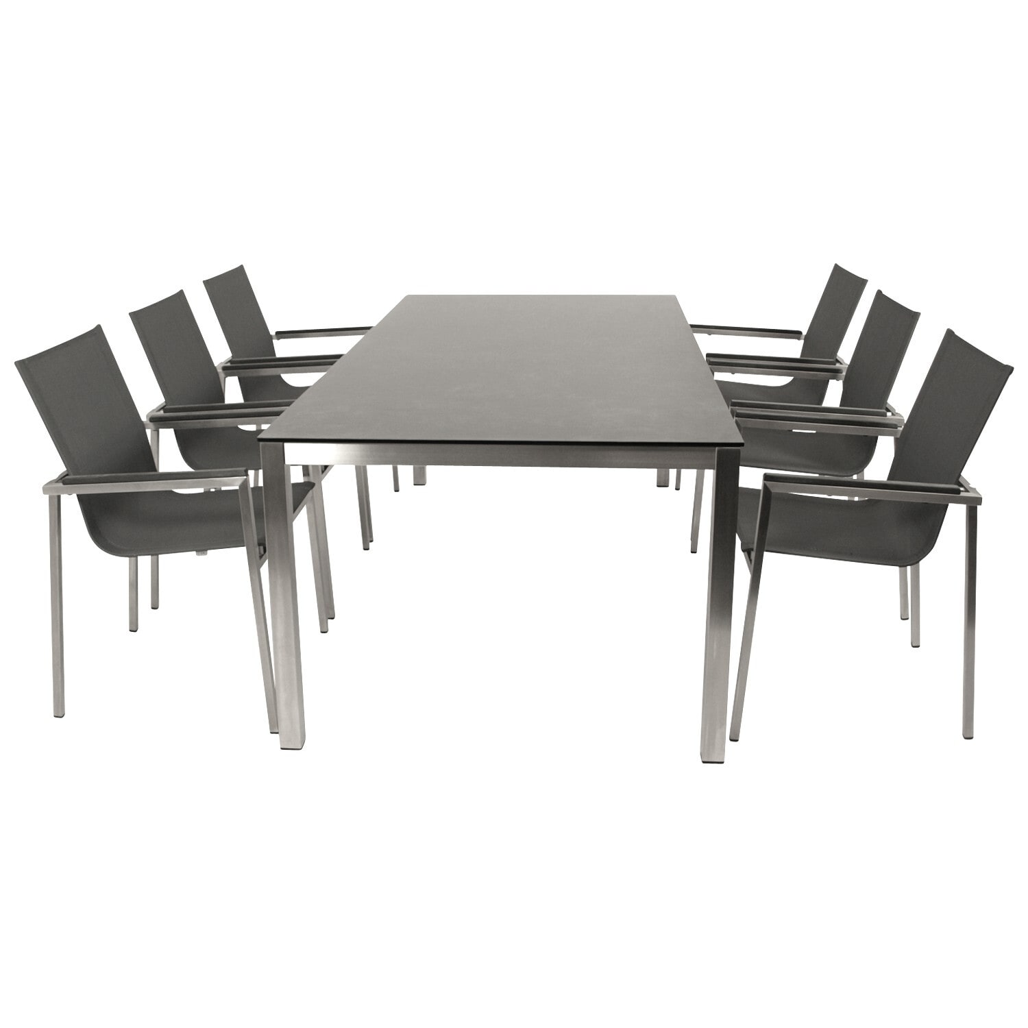 DEGAMO Garnitur MELBOURNE 7-teilig, Edelstahl + Glas + Kunstgewebe grau - Bild 1