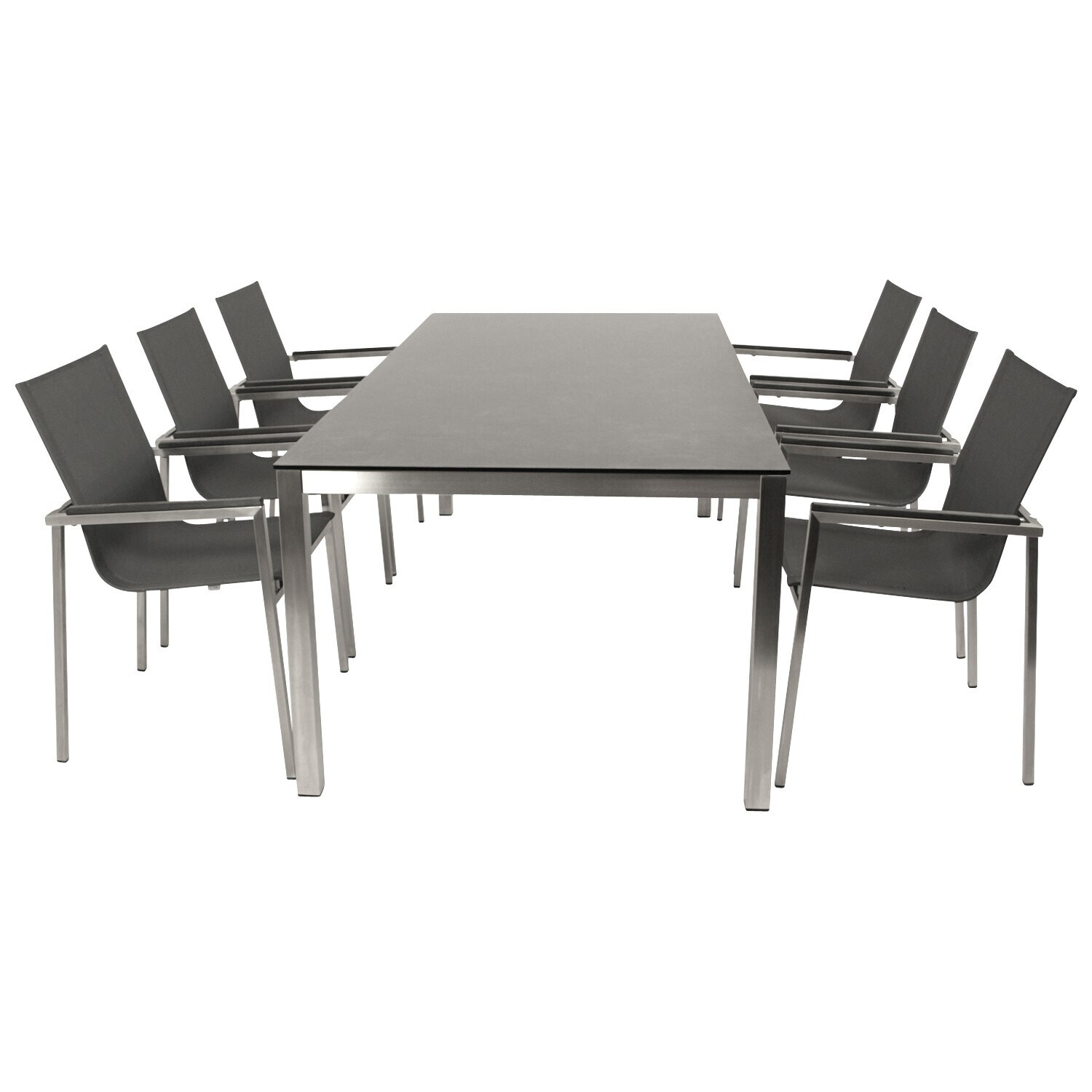 DEGAMO Garnitur MELBOURNE 7-teilig, Edelstahl + Glas + Kunstgewebe grau | 04050747362554