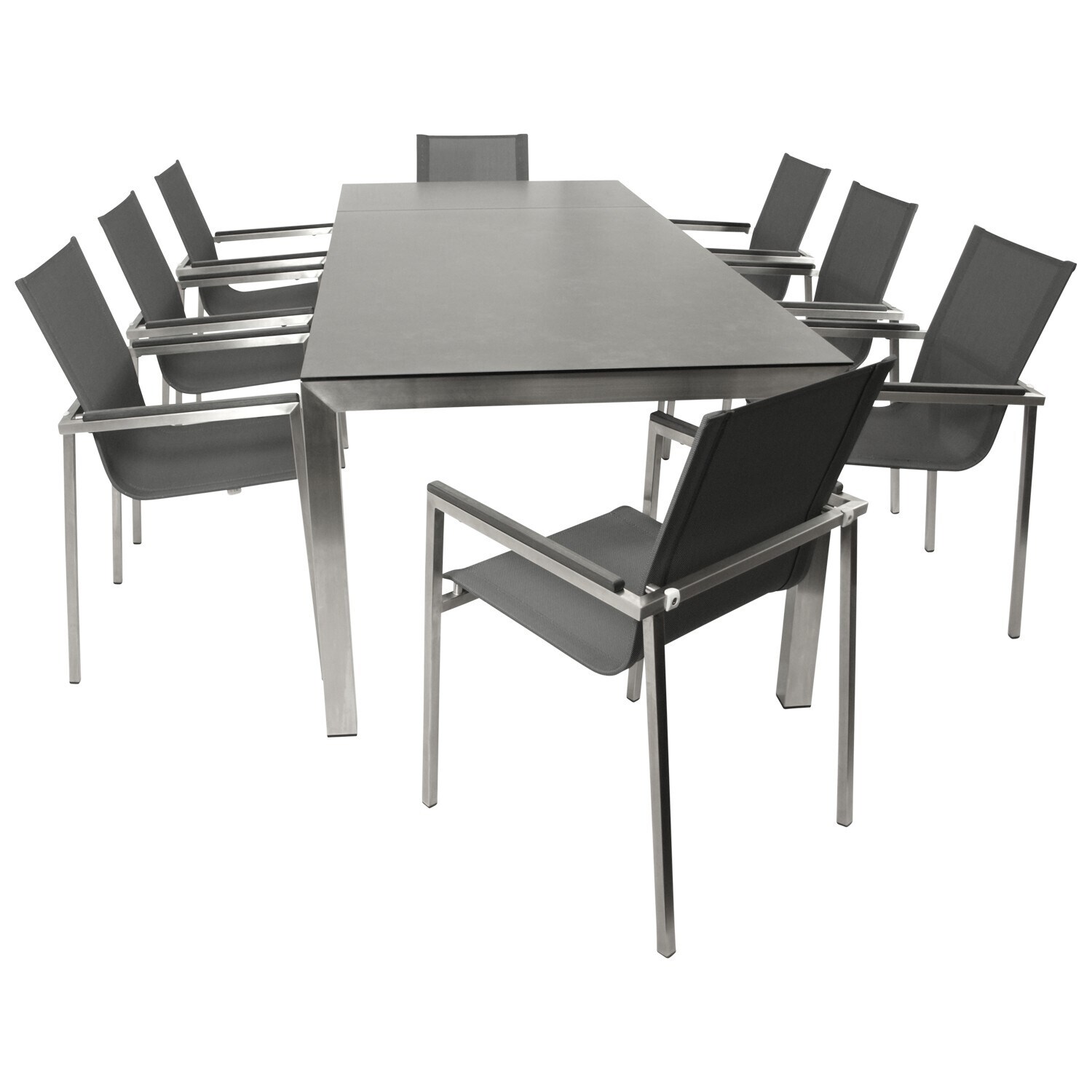 DEGAMO Garnitur MELBOURNE 9-teilig, Edelstahl + Glas + Kunstgewebe grau | 04050747362561