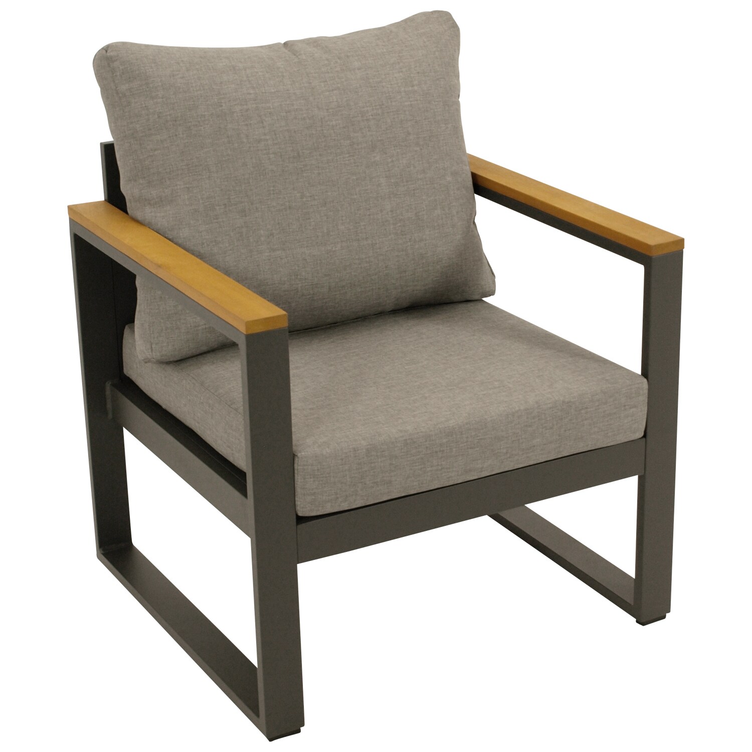 DEGAMO Diningsessel KAMPALA, Alu anthrazit + Akazie, Polster grau, FSC-zertifiziert | 04050747364503